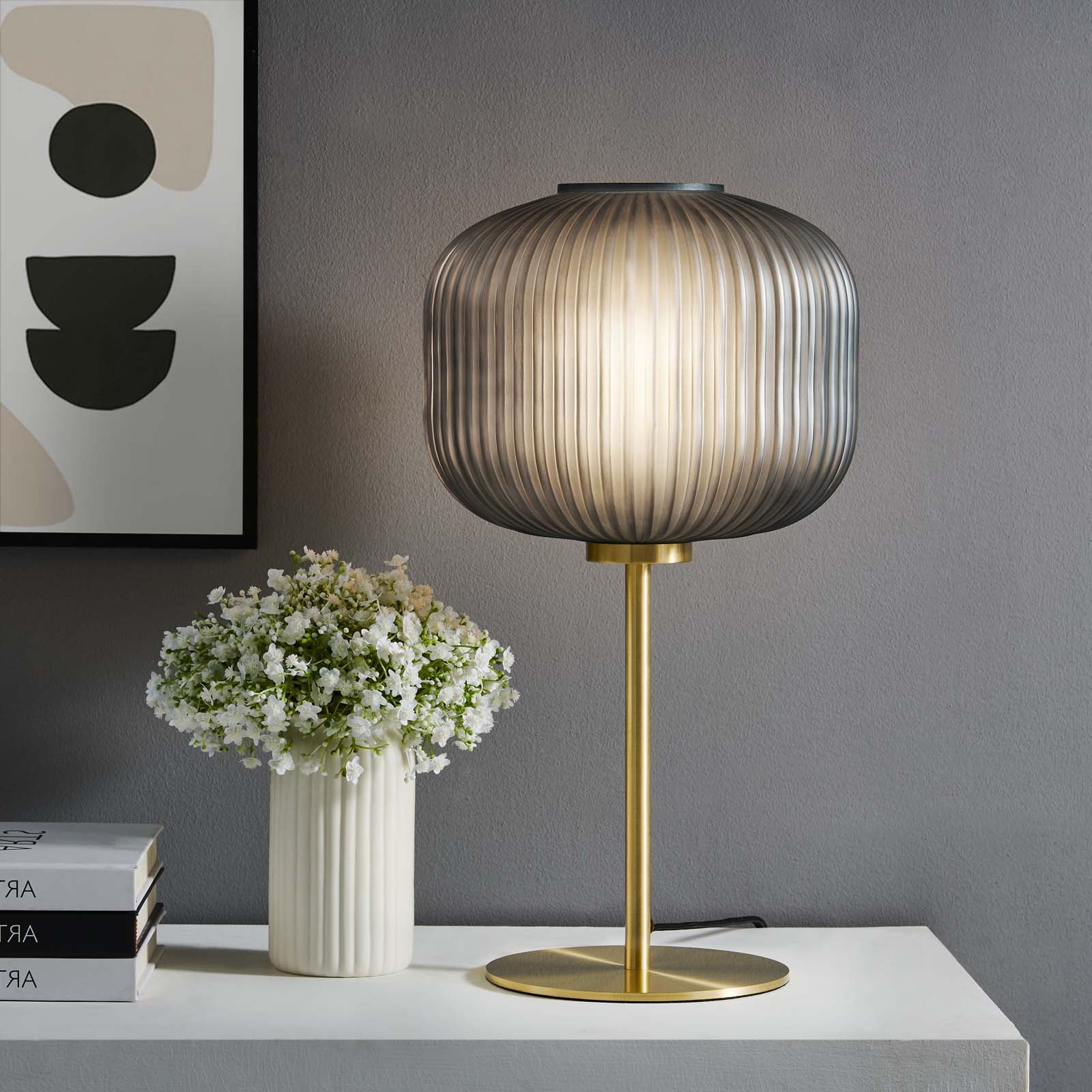 Mod Modern Table Lamp with Opaque Glass Shade and Satin Brass Base (Gold, 18 in) ukvin