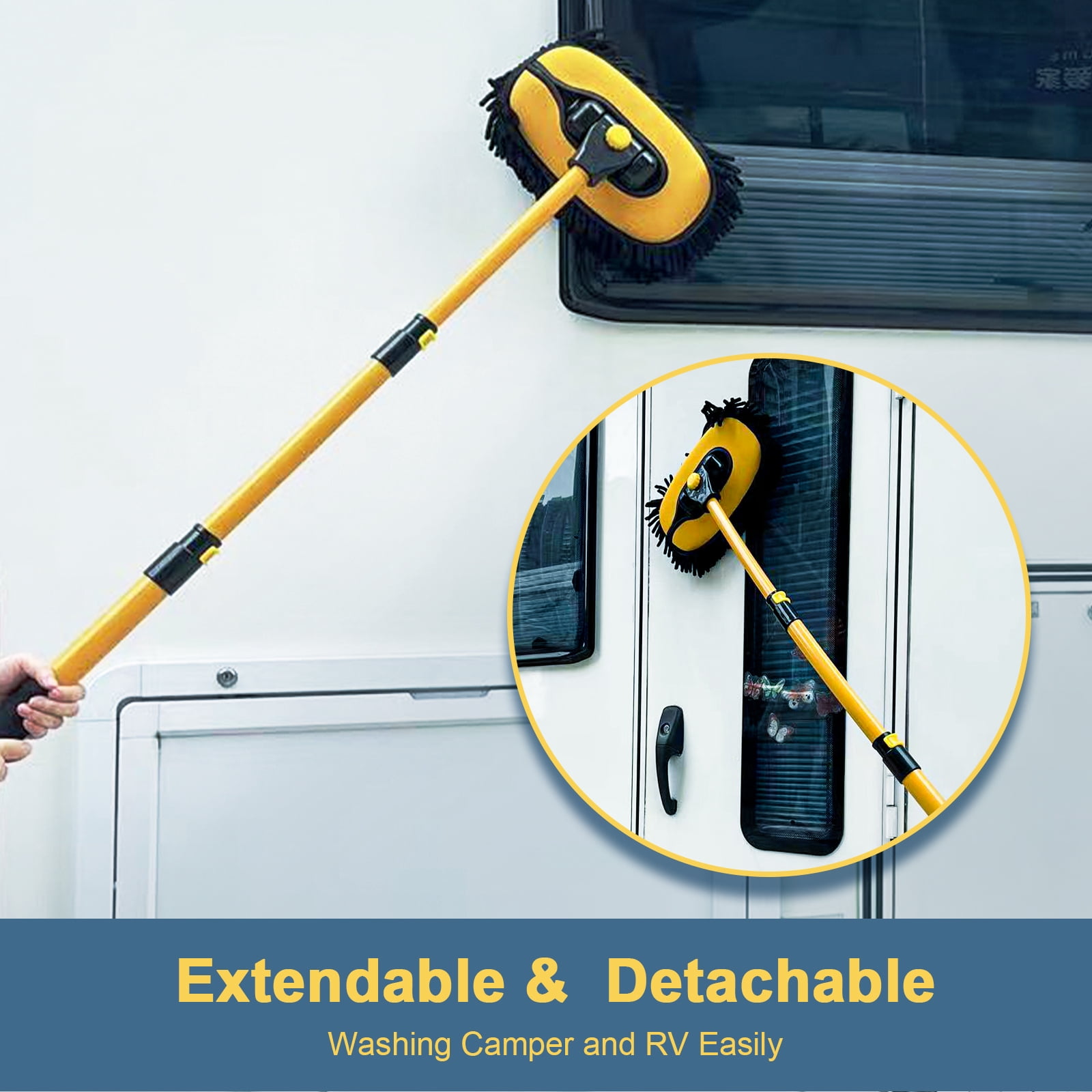 YeewayVeh 43 in Extendable Car Wash Brush with Long Handle, 15 Degree Curved Soft Mop for Truck and SUV (Yellow, 43 in) 9ztjf