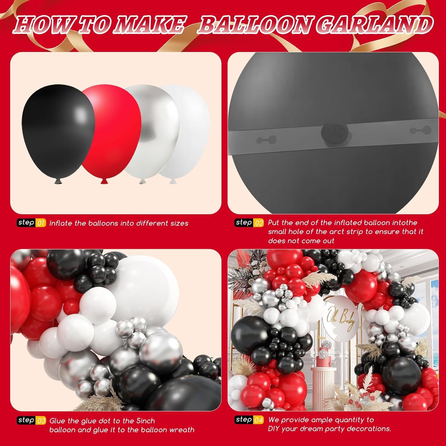 Party Decor Balloon Garland Arch Kit (Red, Black, White, 412 Pieces) fdnff