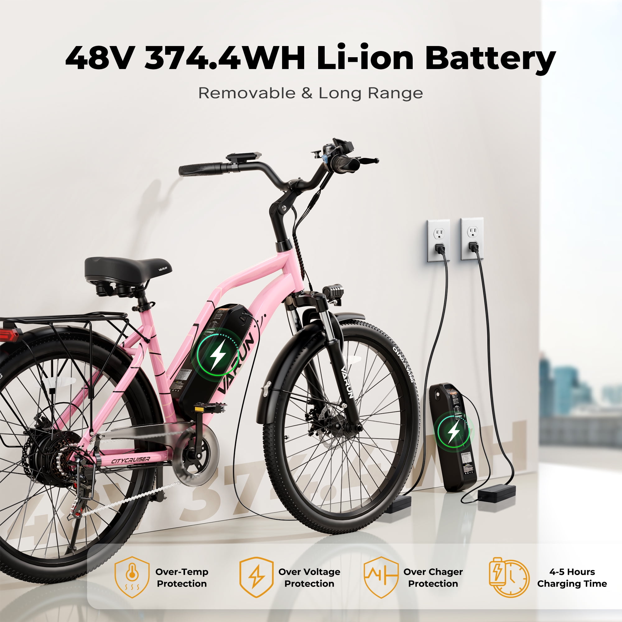 Generic Electric Bike 26-inch Adult E-Bike with 750W Motor, 48V Removable Battery, 7-Speed Gears, UL2849 Certified (Pink, 26 in) szew6