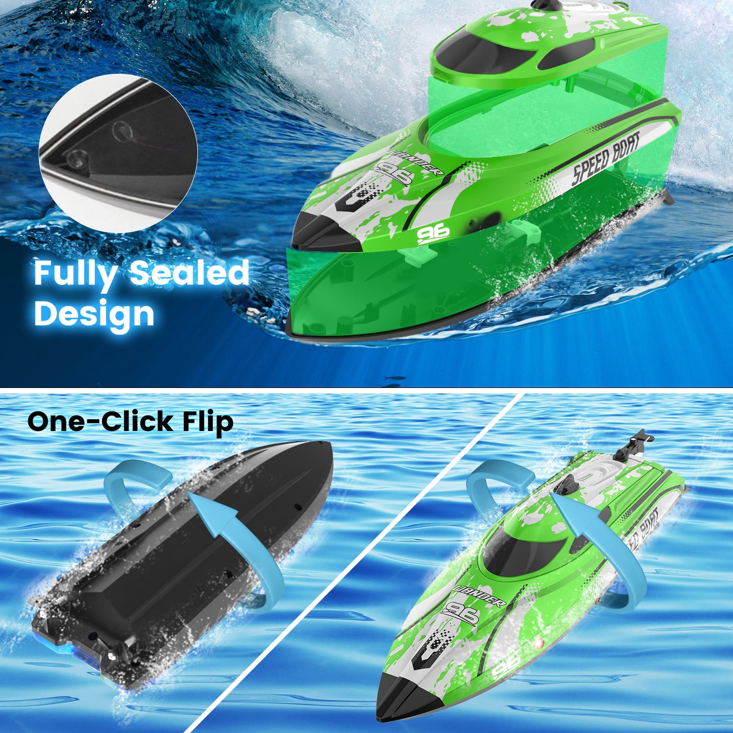 JoyStone High-Speed Remote Control Racing Boat with LED Lights (Green, 12 in) lzwsc