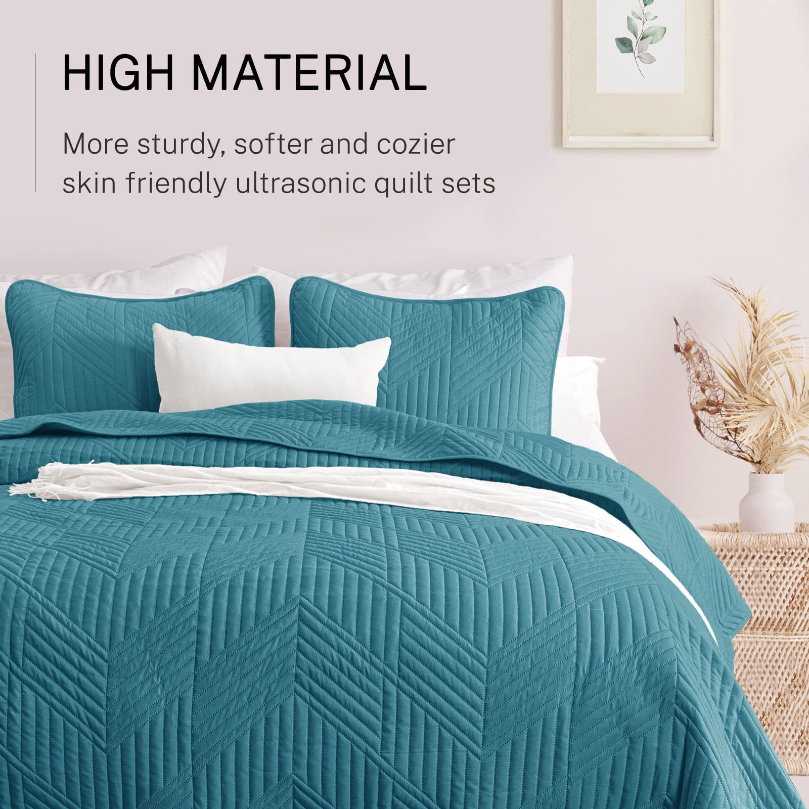 Exclusivo Mezcla Ultrasonic Geometric Quilt Bedding Set (Teal, Full/Queen Size) rhzvl