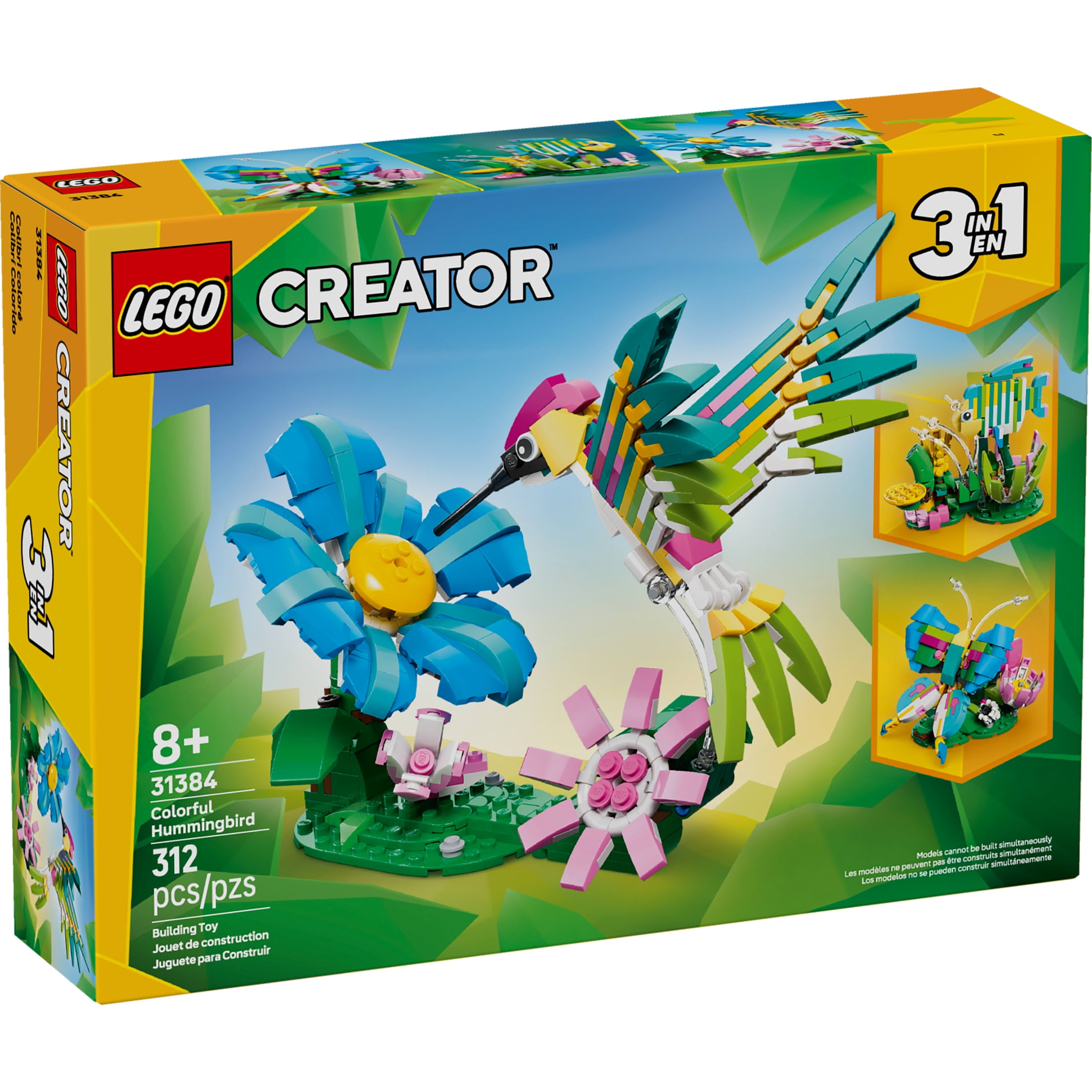 LEGO Creator 3-in-1 Wild Animals Building Set, Hummingbird, Butterfly, or Tropical Fish Model (312 Pieces) 7j0d5