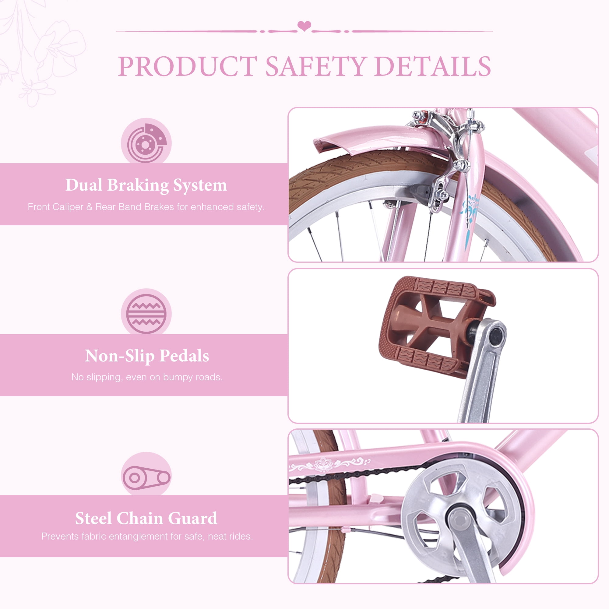 MEGHNA 24-inch Cruiser Bike 6-Speed Steel Frame Commuter Bicycle with Rear Rack and Cup Holder (Pink, 24 in) xhoso
