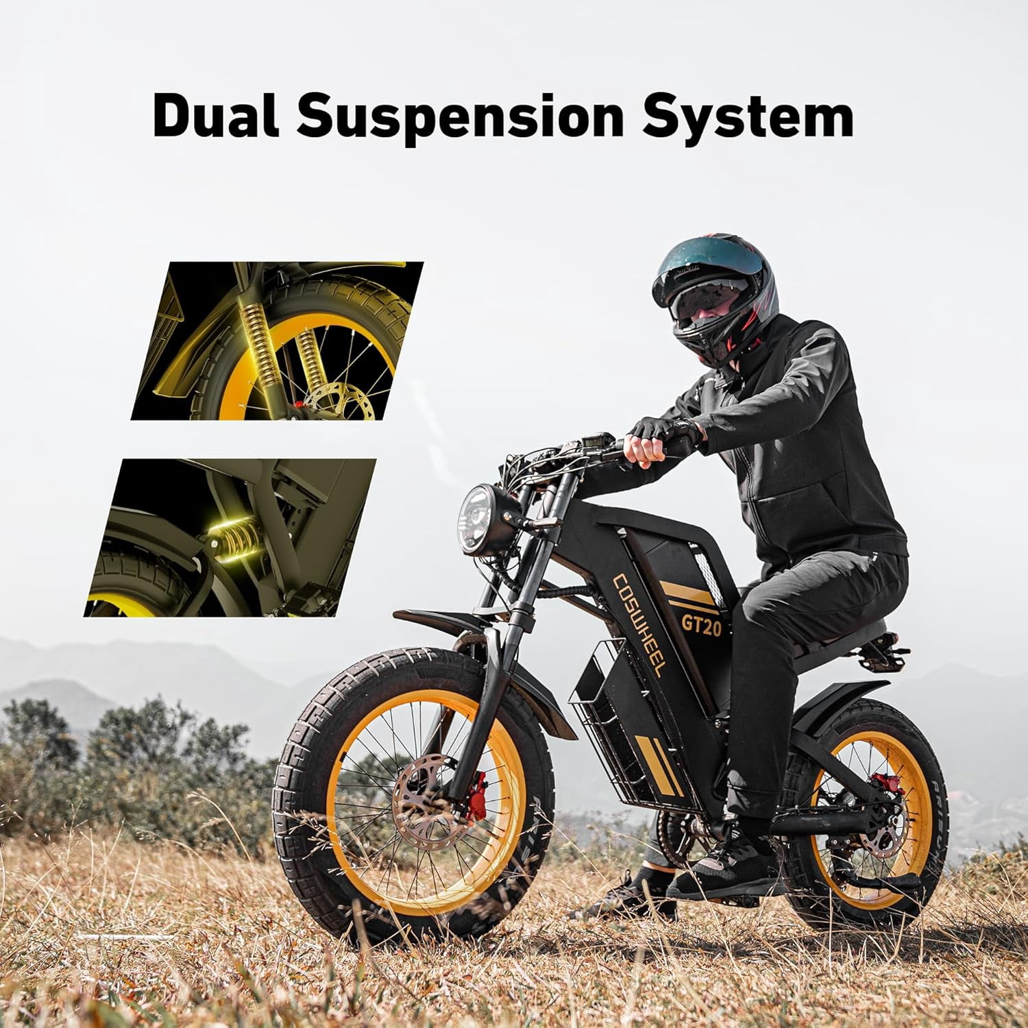 Coswheel GT20 Pro Electric Dirt Bike, 4000W Dual Motor Off-Road E-Bike, Full Suspension, 48V 40Ah Battery, 20 in x 4 in Fat Tires (Black, One Size) gr5iu