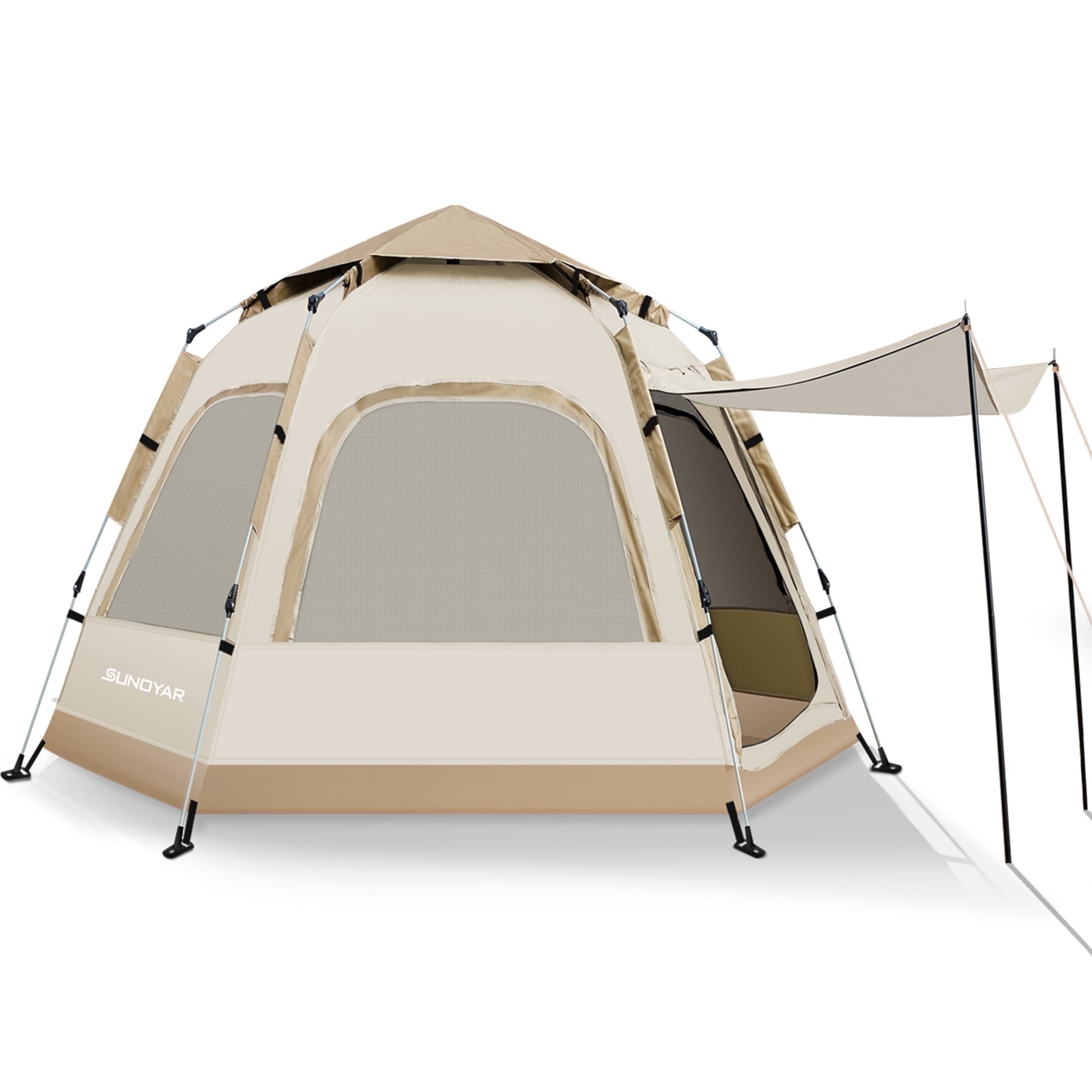 Sunoyar 4-6 Person Camping Tent, Waterproof Instant Outdoor Shelter with Carry Bag (Beige, 110 in x 94 in) vhm4f