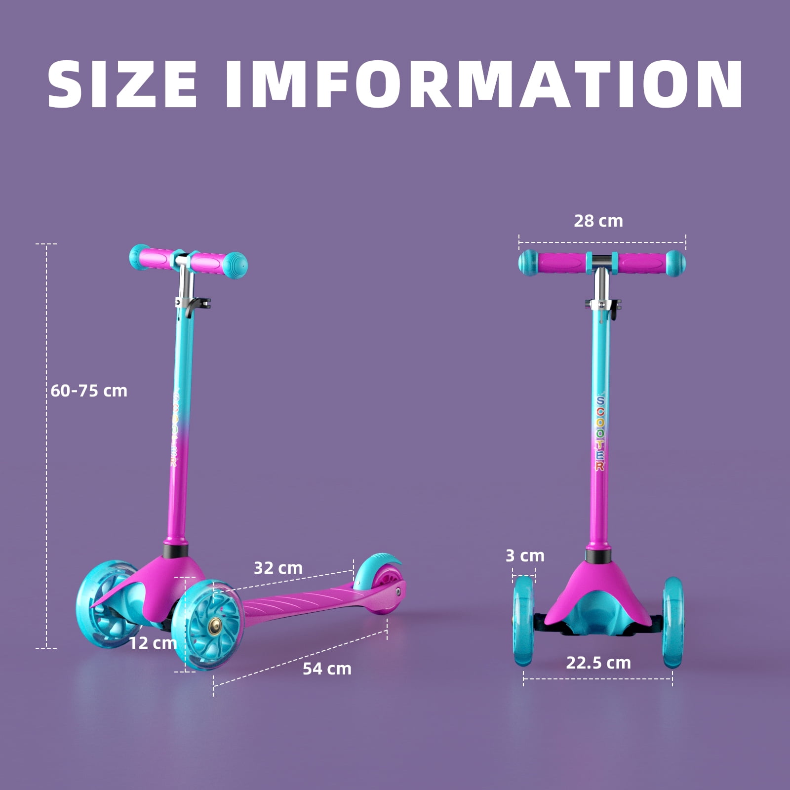 KORIMEFA 3-Wheel Kids Kick Scooter with Light-Up Wheels and Adjustable Handlebar (Pink, 110 lb Capacity) avdw0