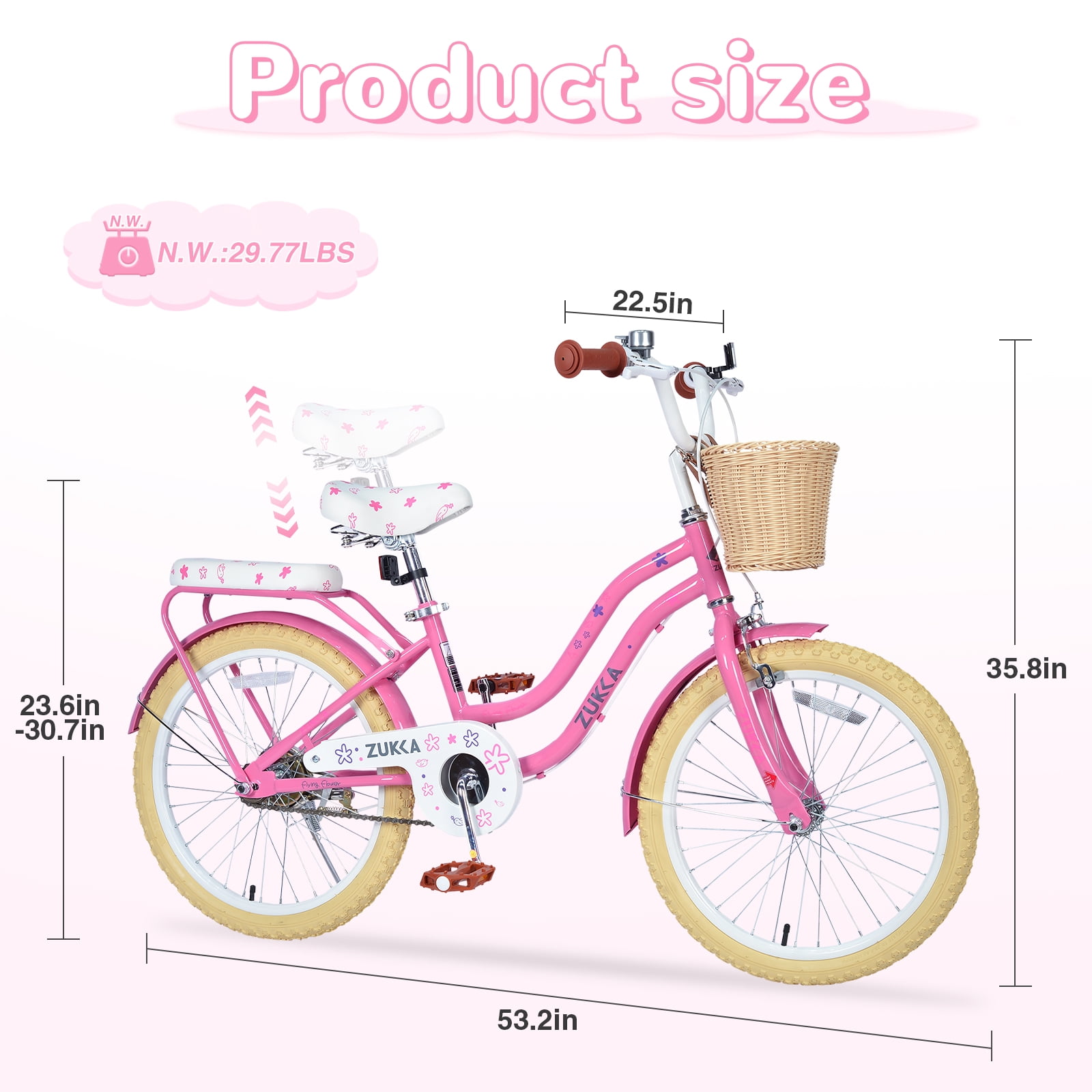 Aukfa Girls 20 in Bicycle with Basket, Durable Steel Frame Kids Bike (Pink, 20 in) cflik