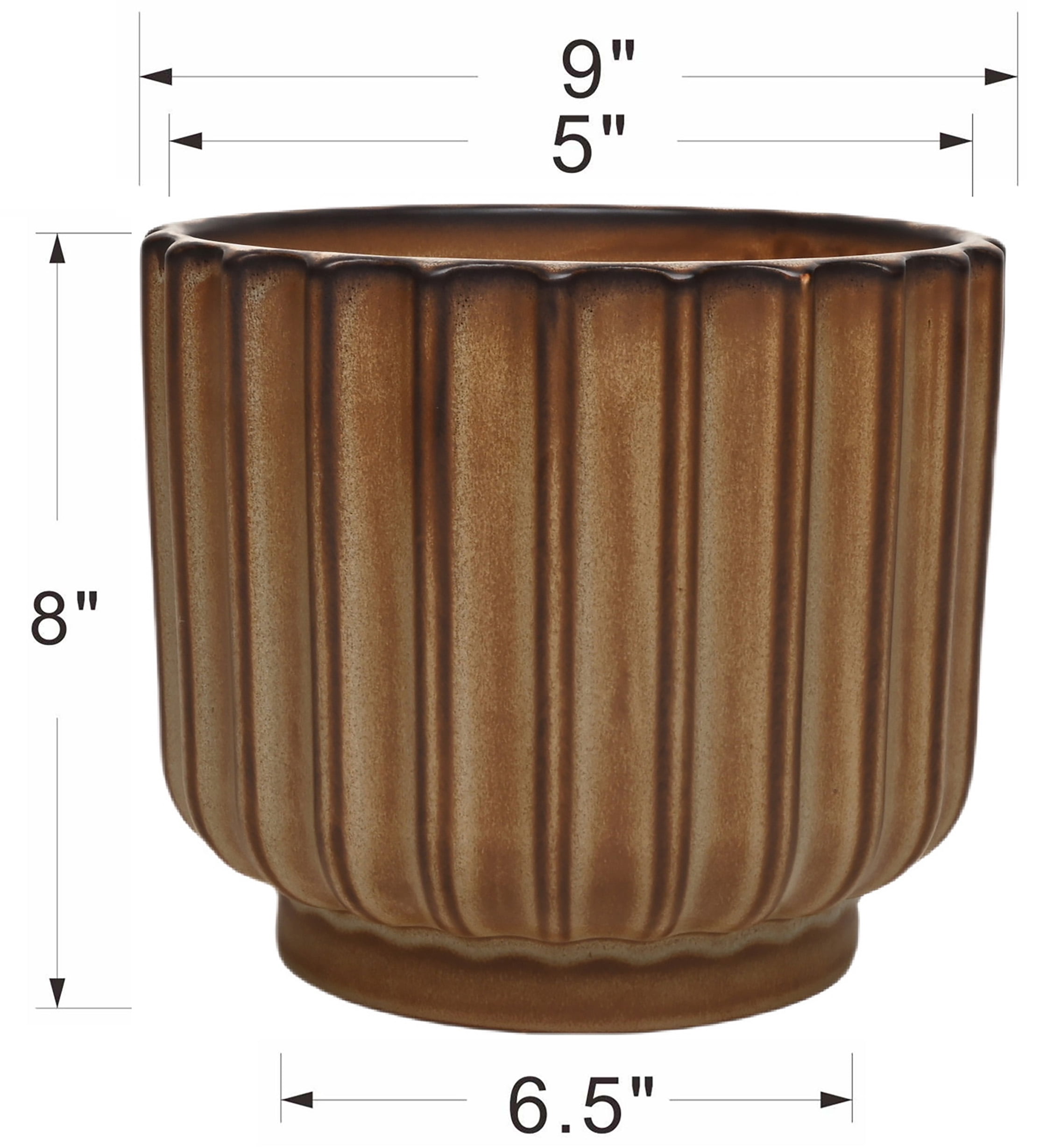 Better Homes & Gardens Paul Planter Ribbed Ceramic Indoor Outdoor Plant Pot (Copper, 9 in) gkp52