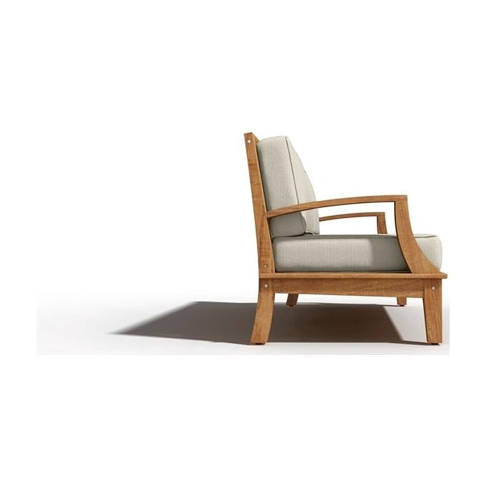 Pemberly Row Traditional Teak Deep Seating Outdoor Sofa with Cushions (Beige, 65.5 in W x 27 in D) yxudd