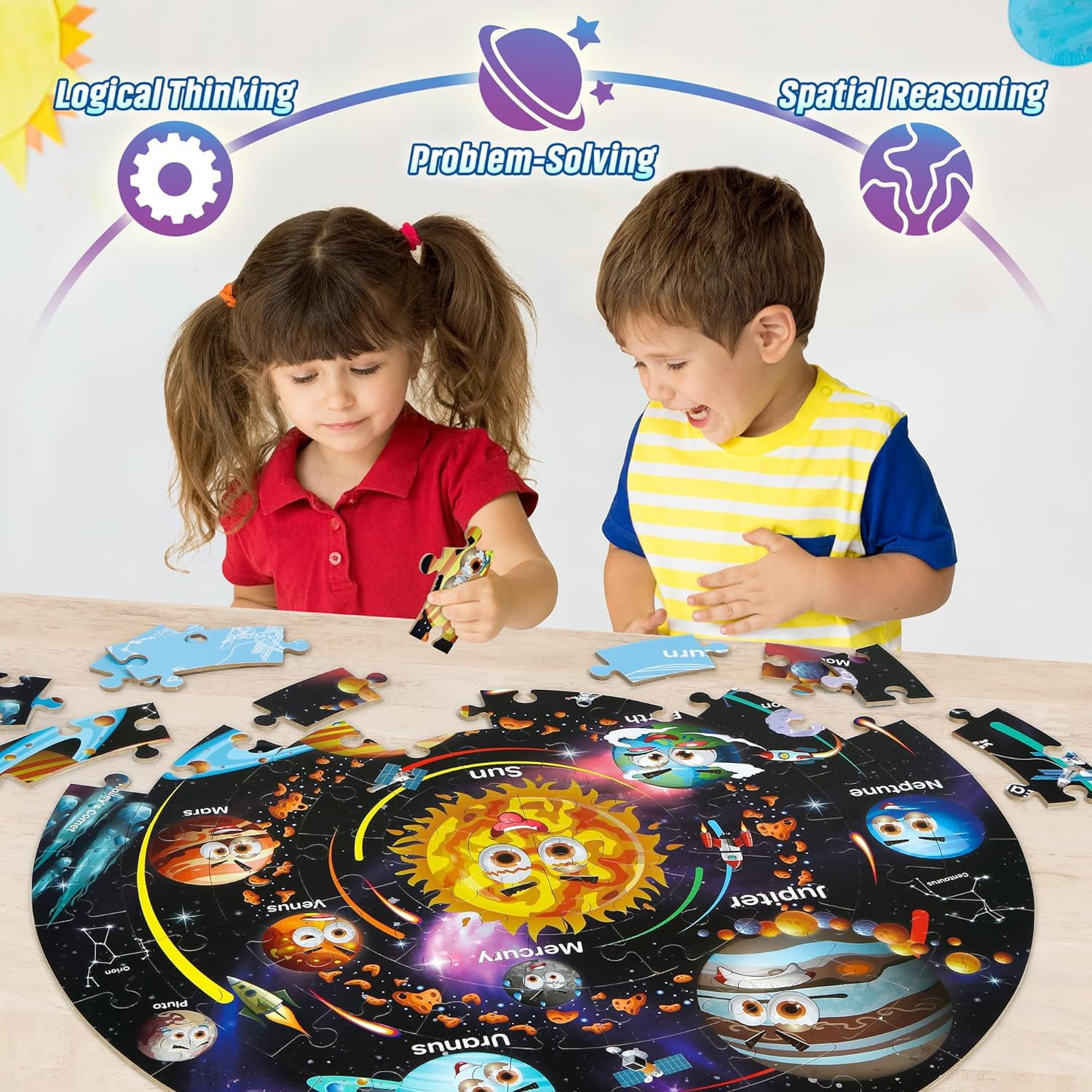 SYNARRY Solar System Floor Puzzle for Kids, Educational Wooden Jigsaw Set (Multicolor, 70-Piece) k6yaf