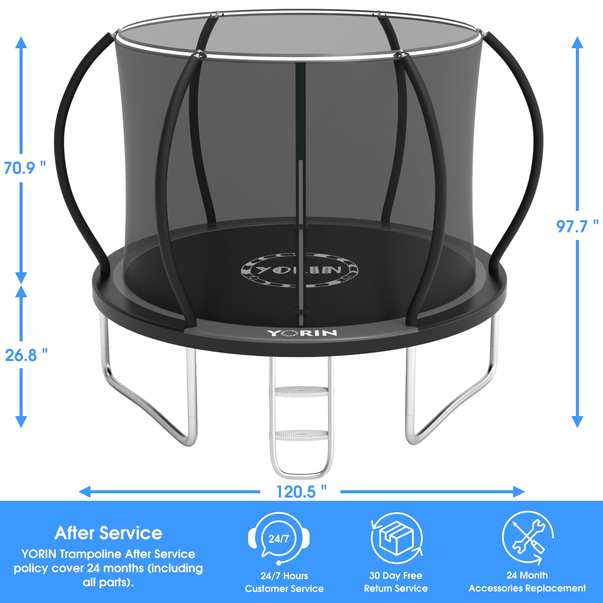 YORIN 10FT Round Recreational Trampoline with Enclosure Net, Ladder, and Safety Padding (1000 lb Capacity) t5cfj