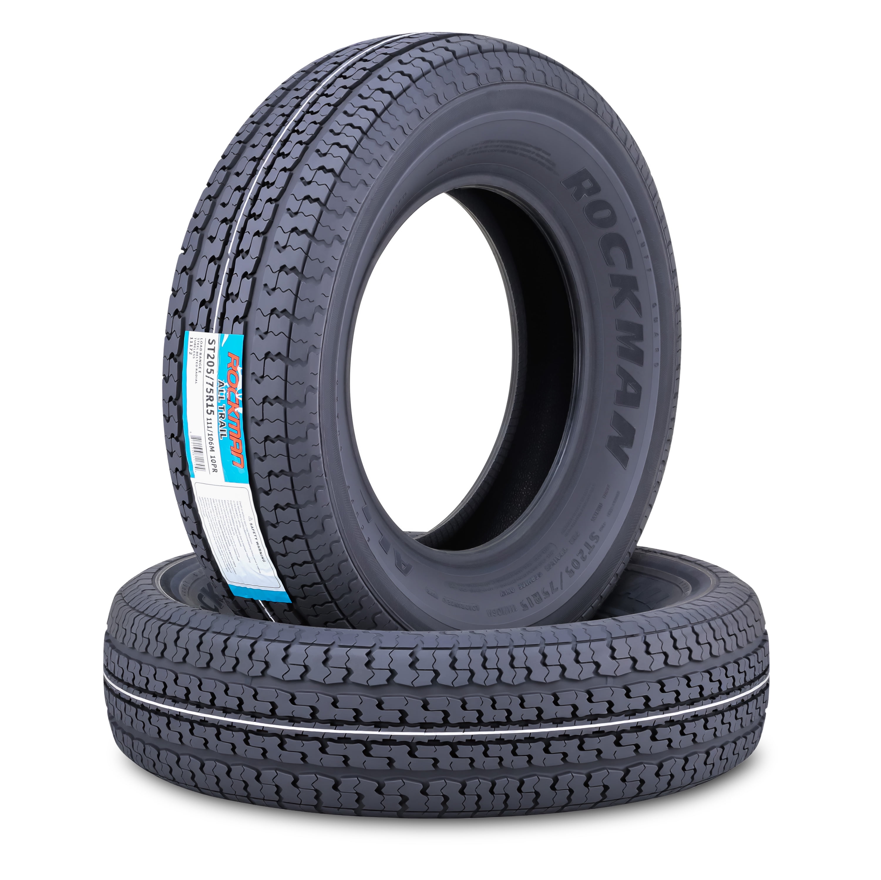 ROCKMAN ST205/75R15 Heavy Duty Trailer Tire (10-Ply, Load Range E, 2400 lb Capacity, Set of 2) mzq6v