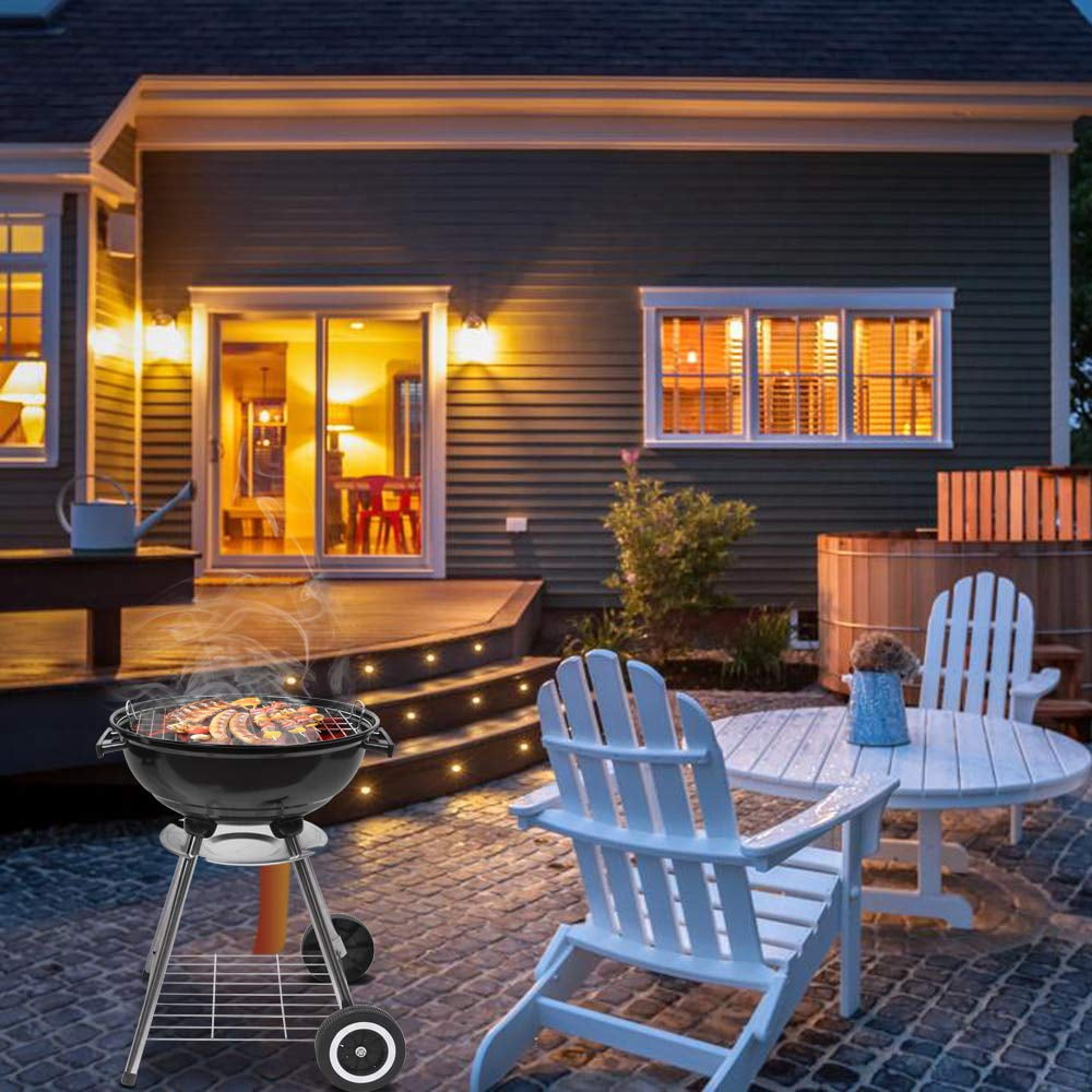 VINGLI 18 in Charcoal Kettle Grill, Outdoor BBQ Charcoal Stove for Backyard Cooking (Black, 18 in) mf8fr