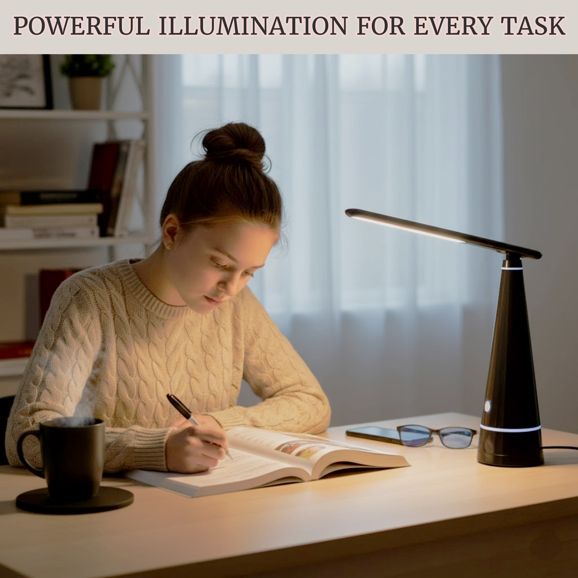 Lavish Home Modern LED Desk Lamp, Adjustable Brightness Task Light for Office and Study (Black, 15 in Height) fnj2m