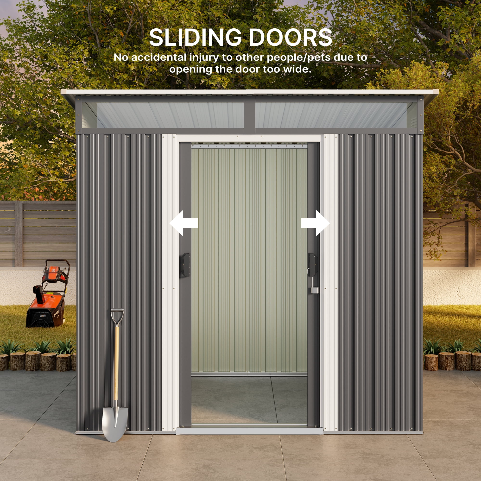 Aiho 6x4 ft Outdoor Storage Shed, Weather-Resistant Garden Tool House with Sliding Doors (Gray, 42.9 in x 76.8 in x 77.2 in) mhtc2