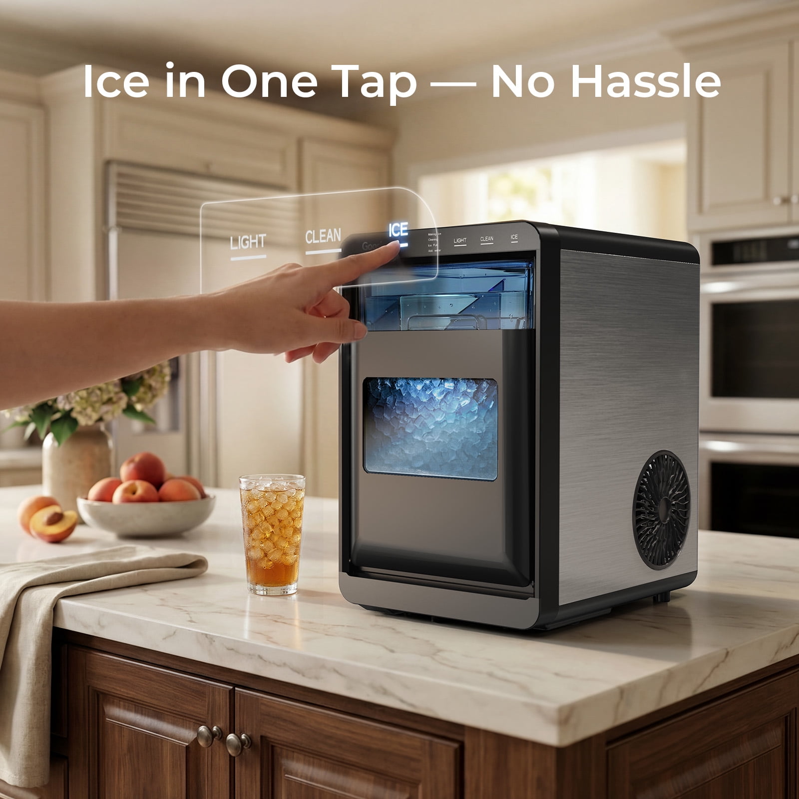 Goosiay Nugget Ice Maker Countertop, Portable Pebble Sonic Ice Machine for Home and Kitchen (Black, 44 lb) yty0m