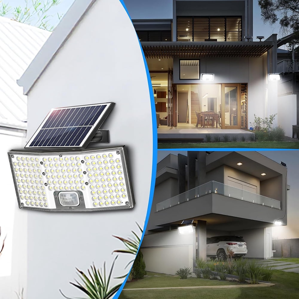 OCEST Solar Motion Sensor Flood Lights Outdoor Security Lighting (Cool White, 2 Pack) or1pb