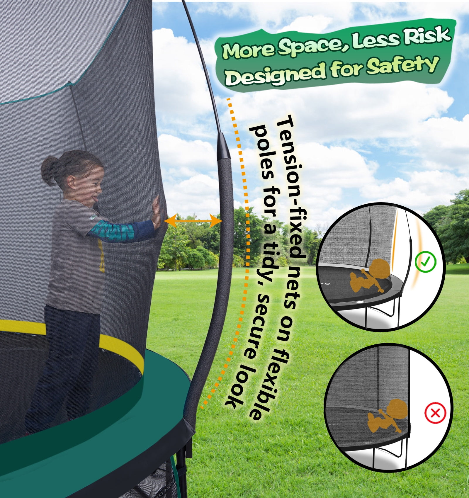 SkyBound 6ft Springless Trampoline with Safety Enclosure Net (Green, 6 ft) trpo5