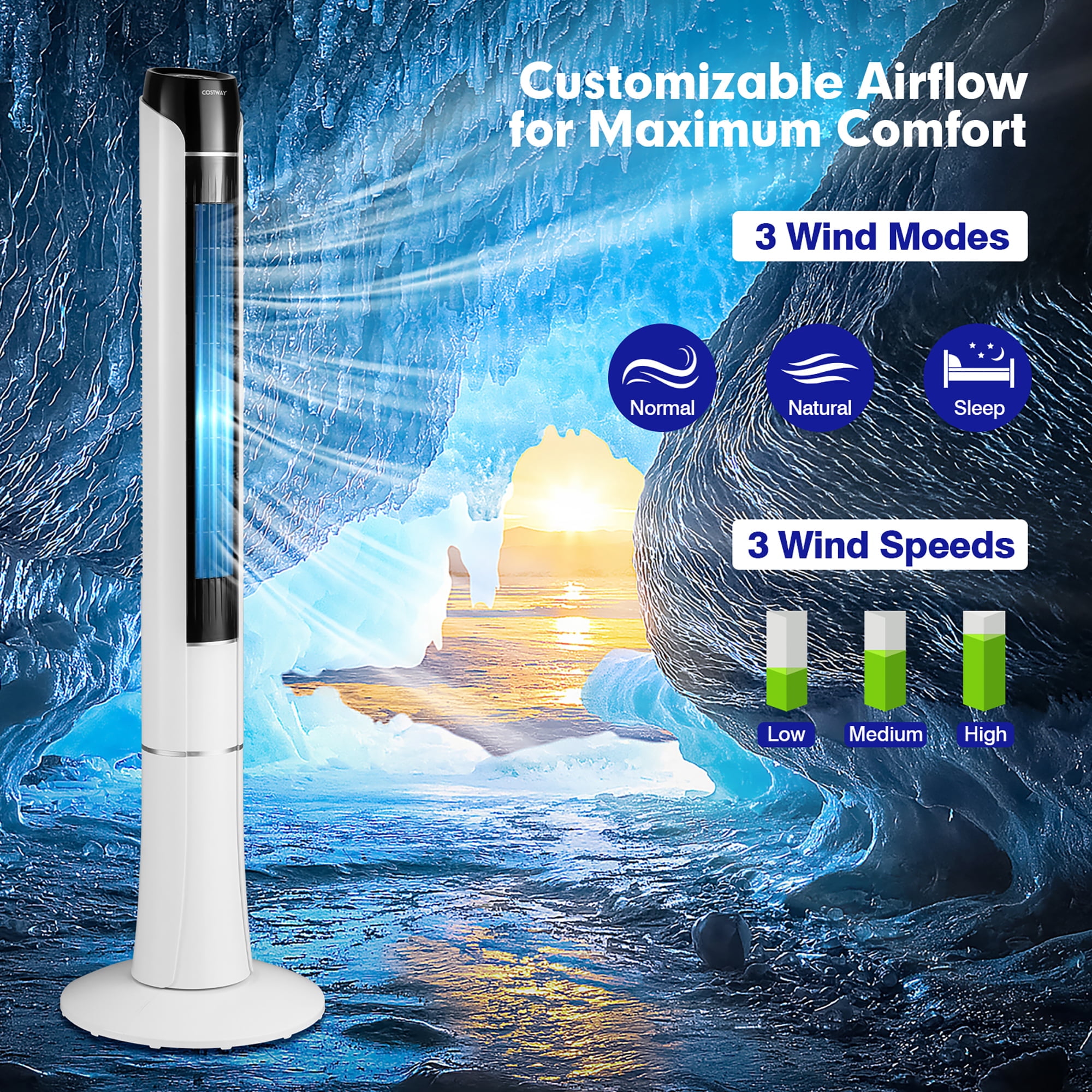Costway 48 in Tower Fan with Remote Control and LED Display (White, 48 in) aemvk