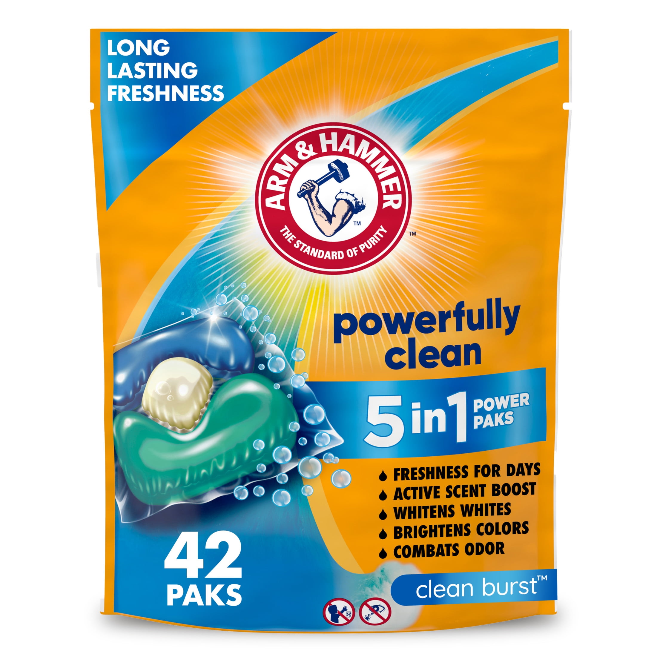 ARM & HAMMER Clean Burst 5-in-1 Laundry Detergent Power Paks (Clean Burst Scent, 42 Count) 0gsjy