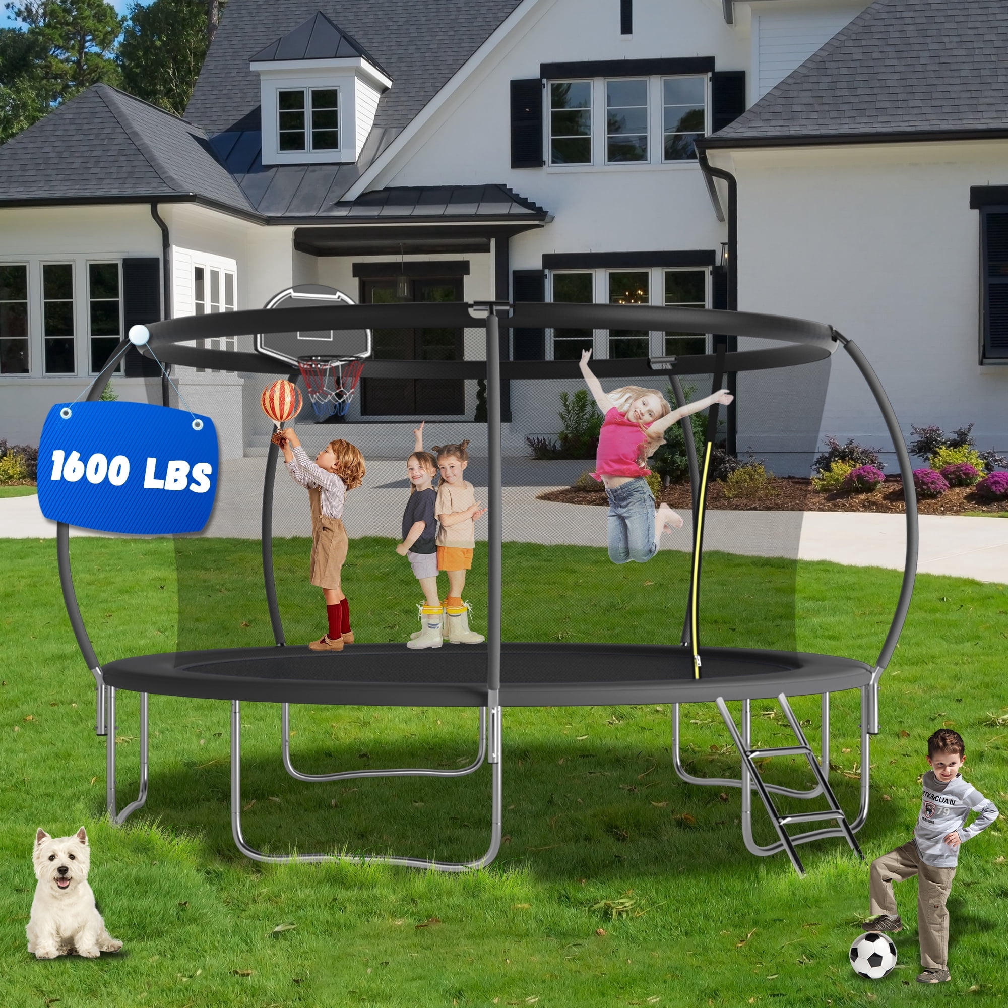 Shengchao Trade 14ft Trampoline with Safety Enclosure Net and Basketball Hoop (Black, 14 ft) akja5