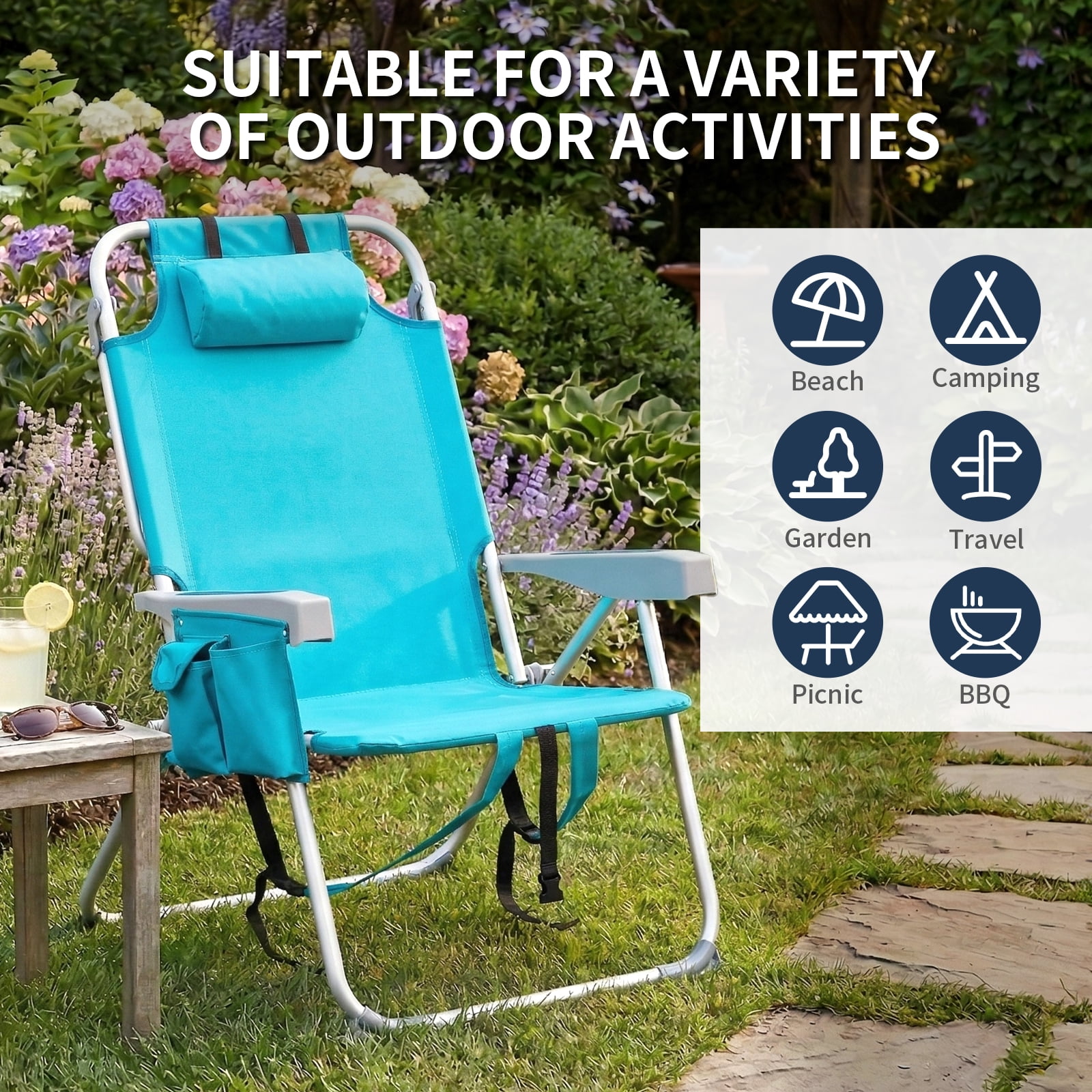 Ktaxon 5-Position Folding Beach Chair with Cooler Pouch and Storage Backpack (Mint Green, Tall) o0u0i