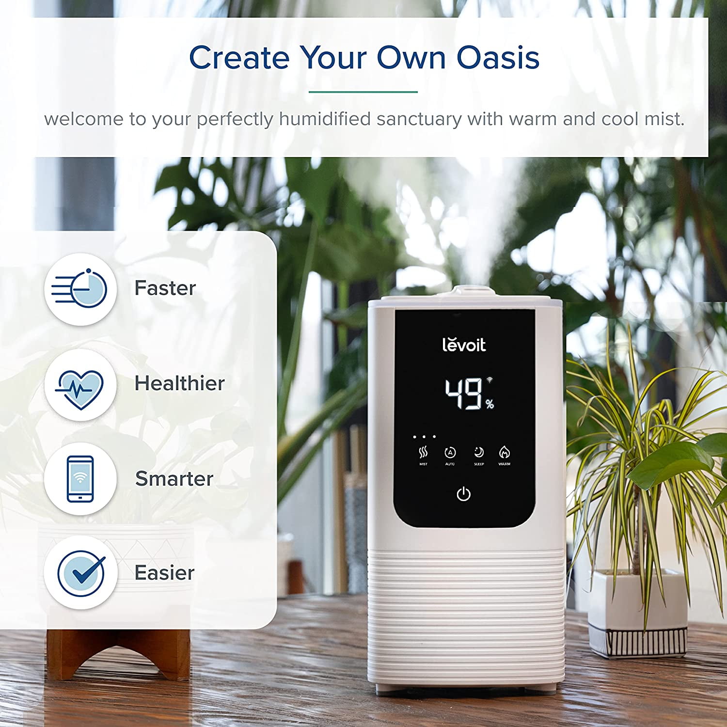 Levoit OasisMist Smart Cool and Warm Mist Humidifier with Aromatherapy (White, 1.19 gal) 04cqh