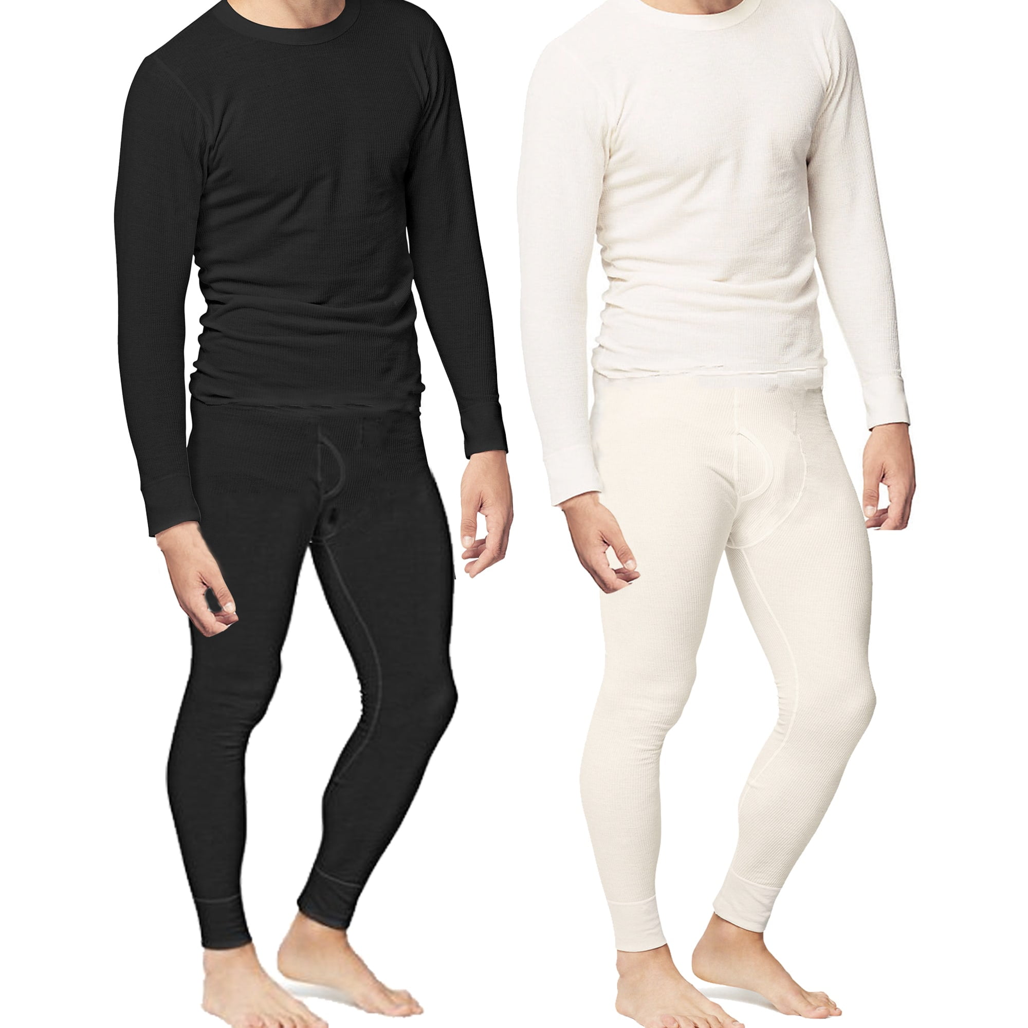 Place & Street Mens 2pc Thermal Underwear Set Cotton Long Johns (Black, Large) 8gd65
