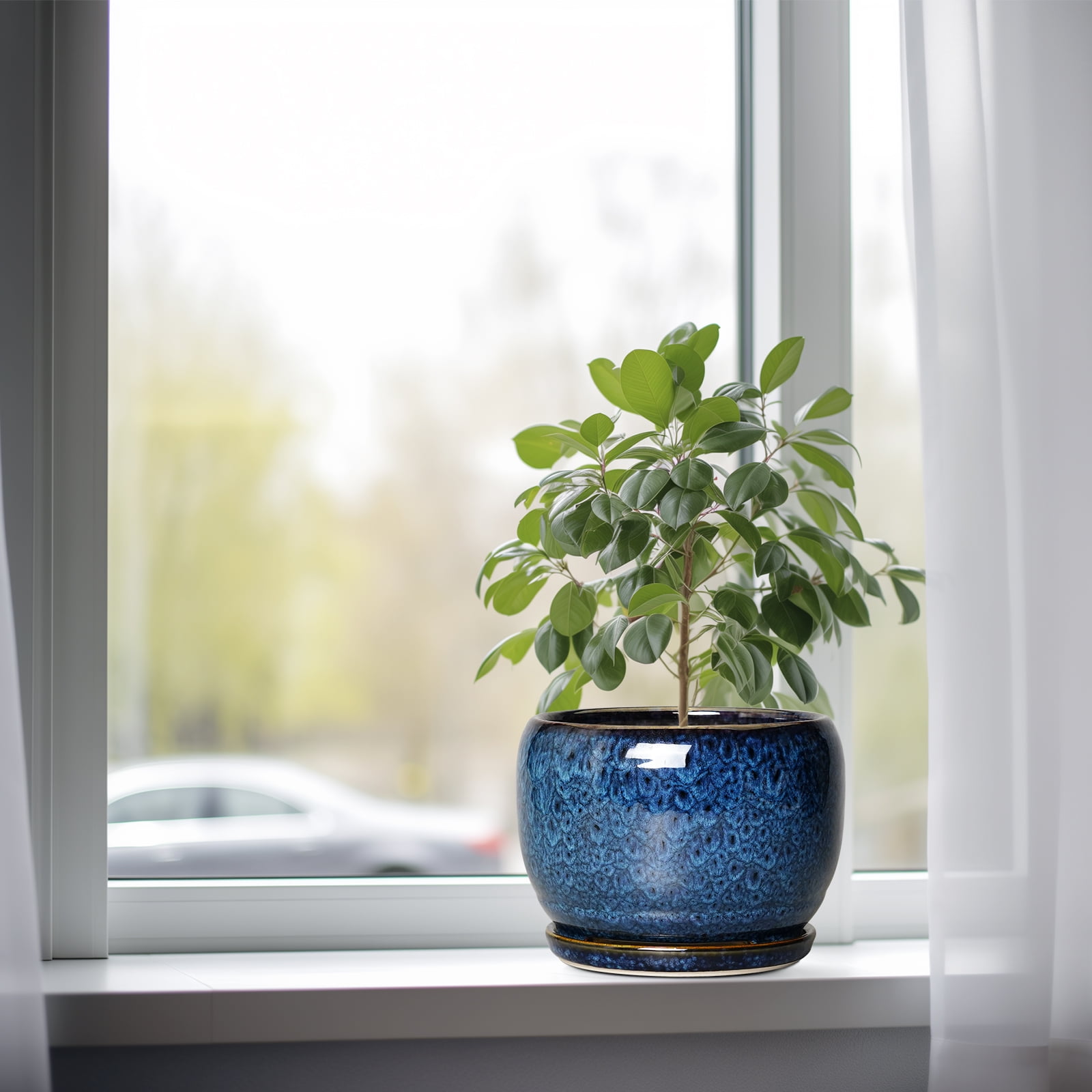 Ordivic Ceramic Planter with Drainage Hole and Saucer for Indoor Plants (Blue, 6 in) eag6w