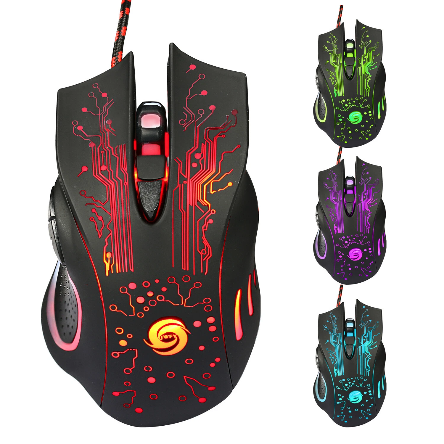 Rhea Gaming Mouse 6-Button USB Wired Optical Mouse with RGB Breathing Light and 3200 DPI (Black, 1 Count) 01f11