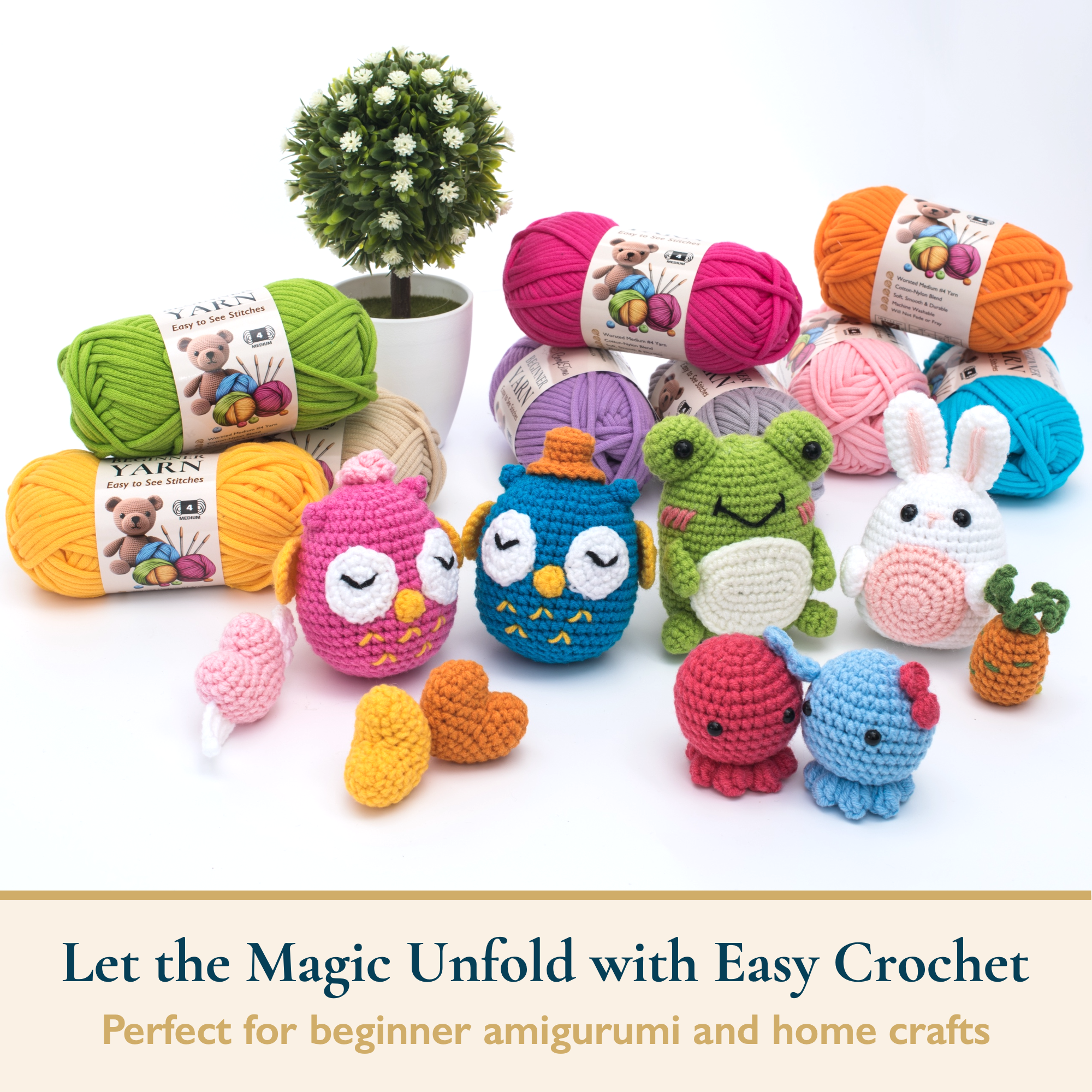 ComfiTime Beginner Crochet Yarn for Amigurumi and Knitting (Pink, 3-Pack, 165 Yds Total) 7dmsw
