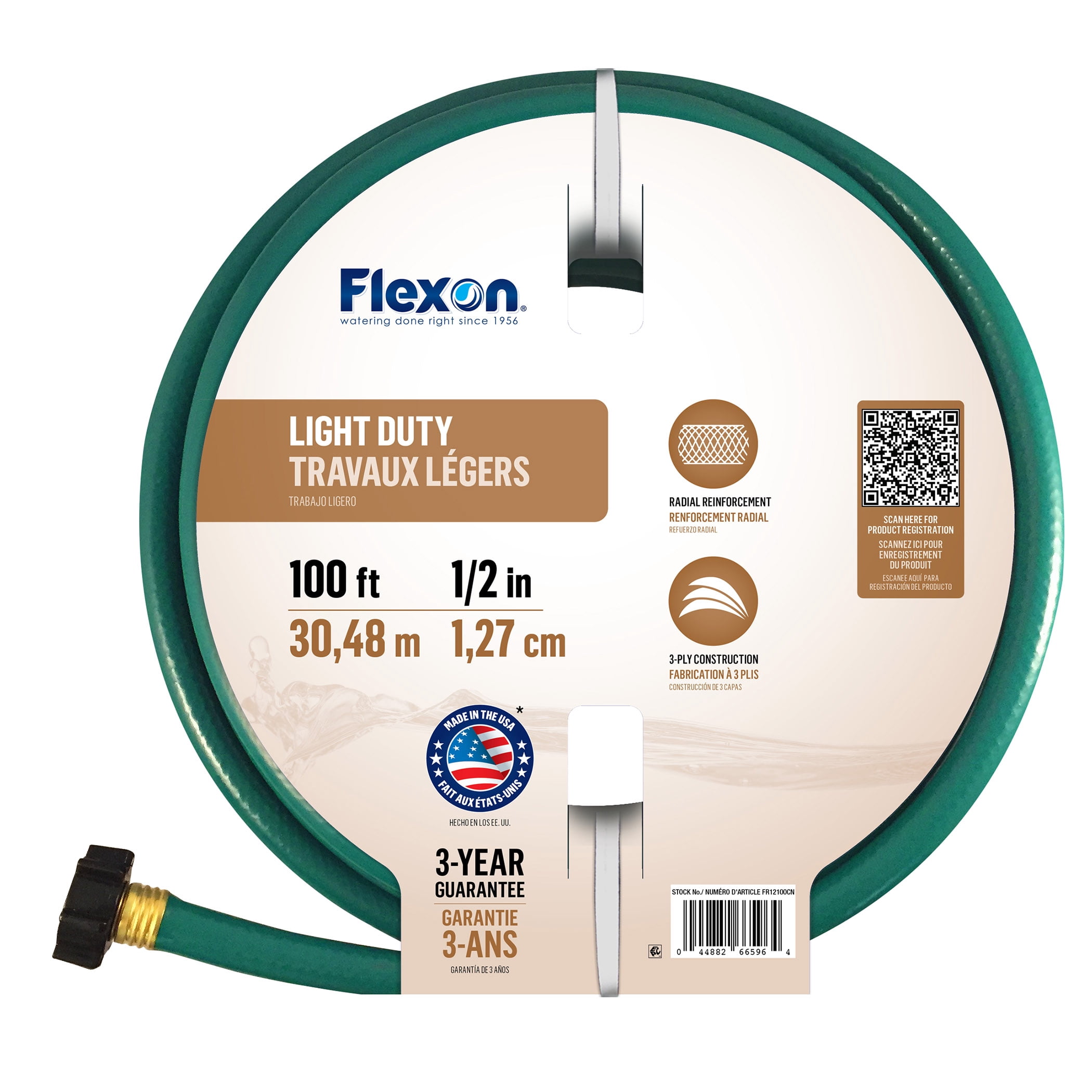 Flexon Light Duty Garden Hose, Kink-Resistant Vinyl Water Hose for Lawn and Outdoor Use (Green, 0.5 in x 100 ft) lkccp