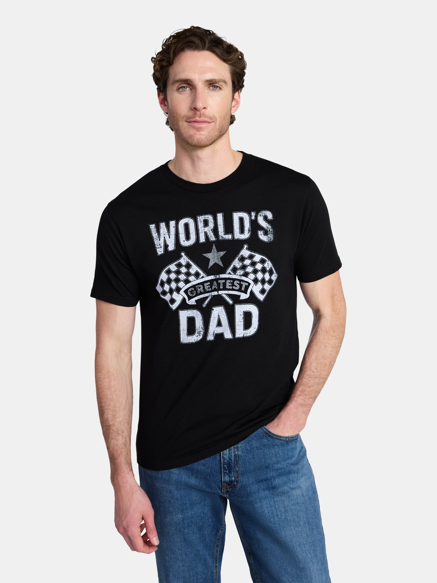 Way To Celebrate Men's Vintage Label Dad Graphic Tee (Black, XS) 8chh7