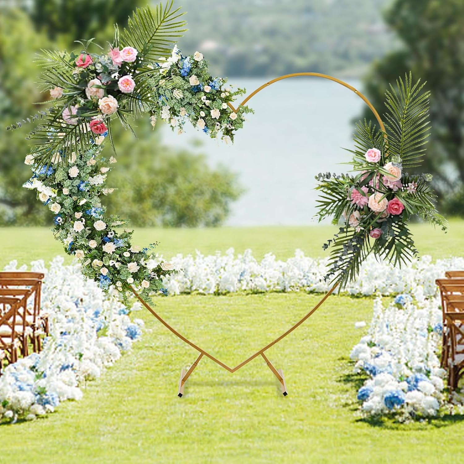 Generic Heart Shape Wedding Arch Frame, Metal Balloon Arch Kit for Party Decor and Garden Trellis (Gold, 79.2 in x 82.7 in) 5g8cb