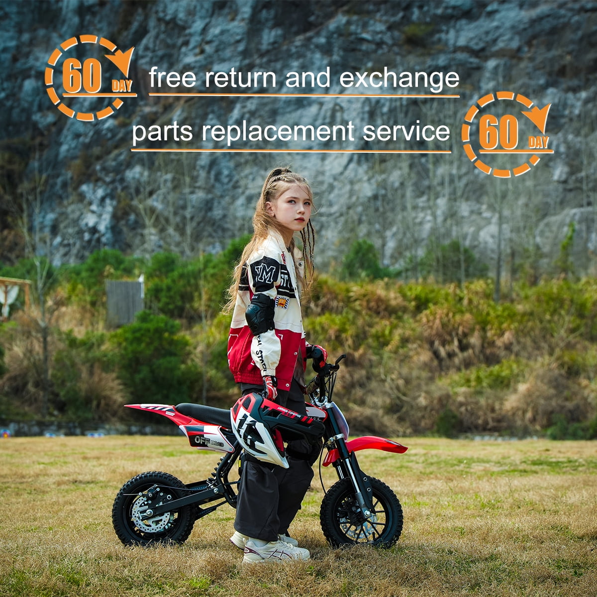 TOXOZERS 50cc 2-Stroke Gas Dirt Bike for Kids, Off-Road Mini Motorcycle with Front & Rear Suspension (Red, 42 in) x9ubt
