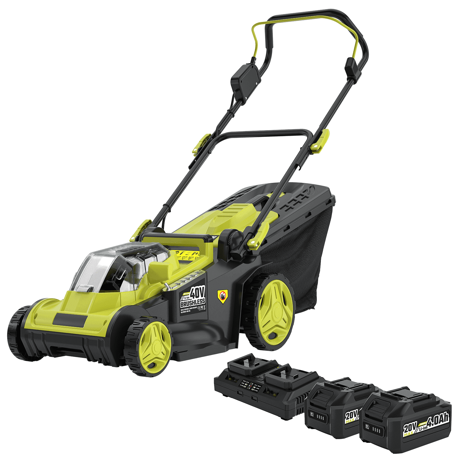 Greenworks 40V 16-inch Cordless Push Lawn Mower, Battery Powered Electric Mower with Dual 4.0Ah Batteries and Charger (Green, 16 in) bv9qi