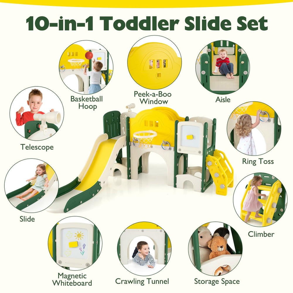 Barara King 10-in-1 Toddler Slide and Climber Playset, Indoor Activity Center for Kids (Yellow) iw5xx