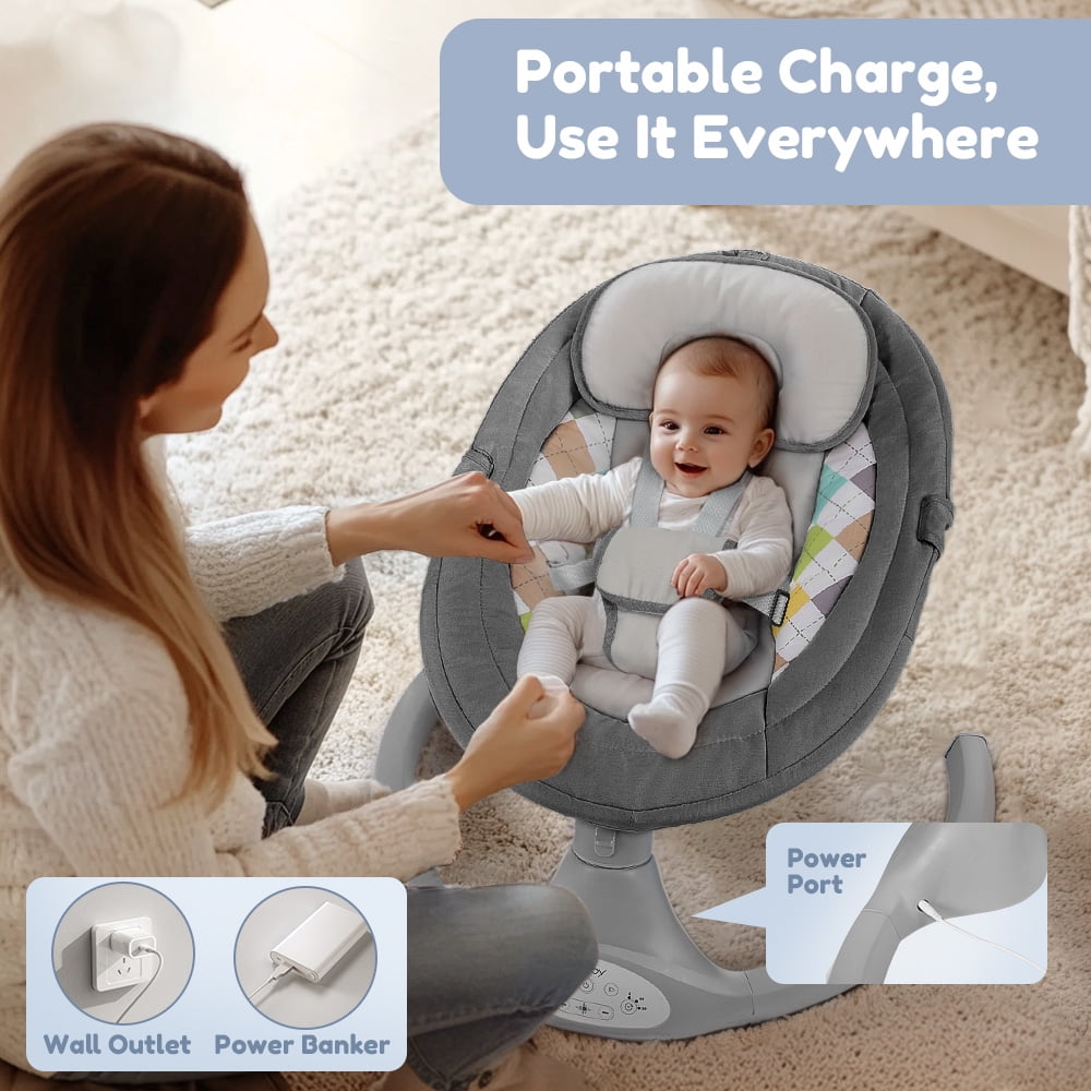 Caveen Electric Baby Swing Rocker with Bluetooth Music and Remote Control (Grey, 25.6 x 25.6 x 28.1 in) us43k