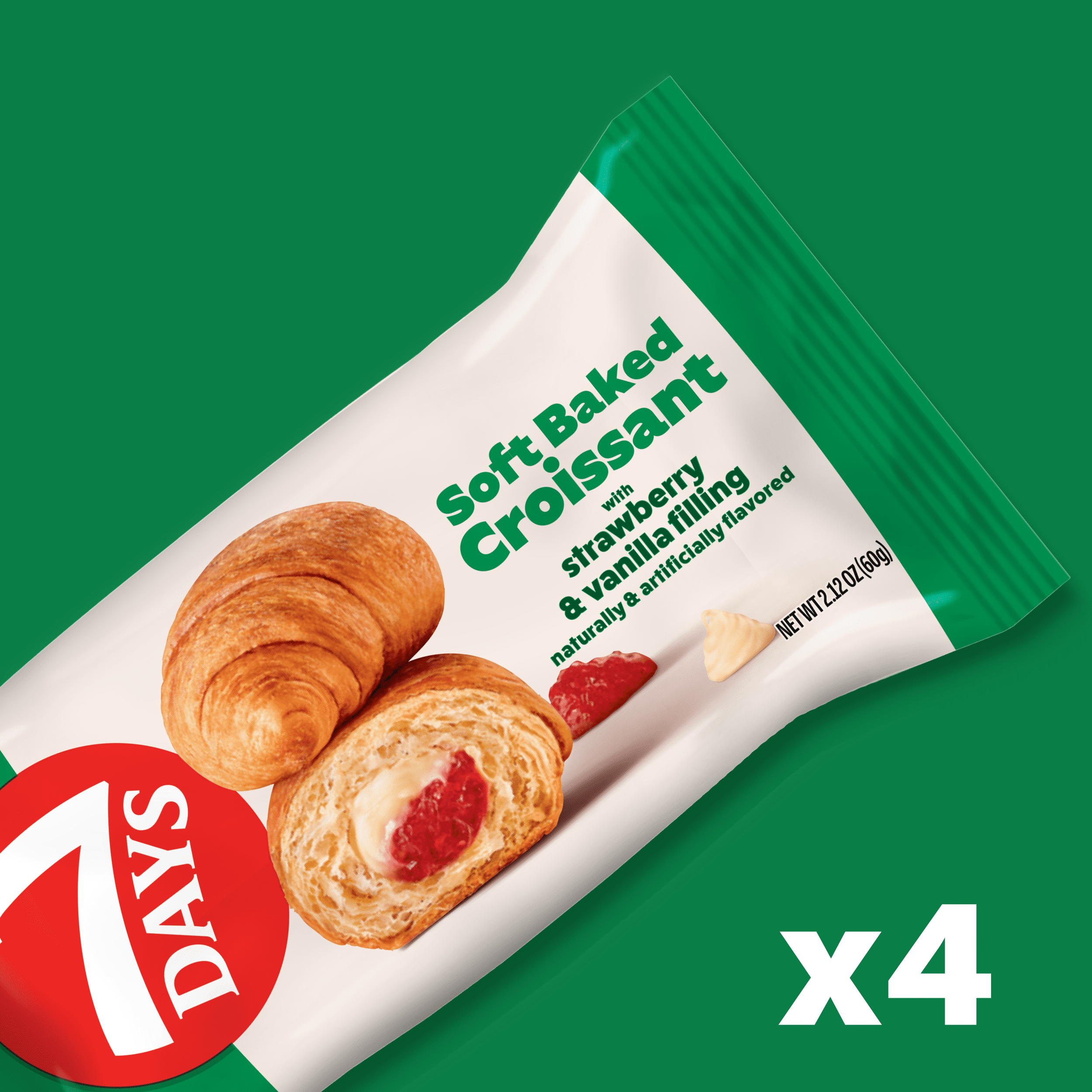 7DAYS Soft Croissant, Strawberry Vanilla Flavor, Ready-to-Eat Breakfast Pastry (4 Pack, 8.48 oz Total) 50sch