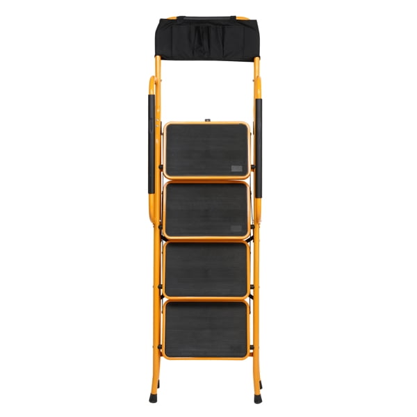 Alvantor 4-Step Iron Ladder with Handrails and Tool Bag (Ginger Yellow, 330 lb Capacity) szhpg