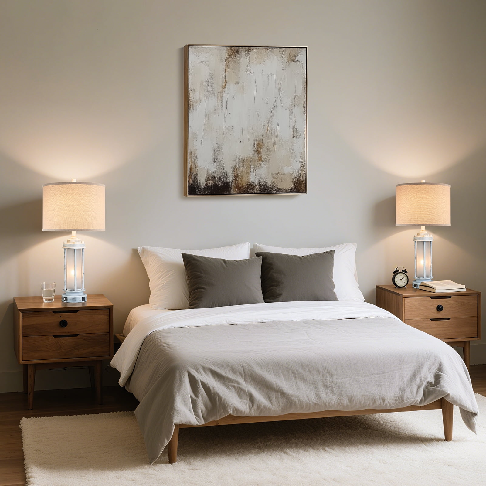 JUJUYUYOP Modern Farmhouse Table Lamps with USB Charging Ports and Night Light (White, Set of 2, 25 in) a3avo