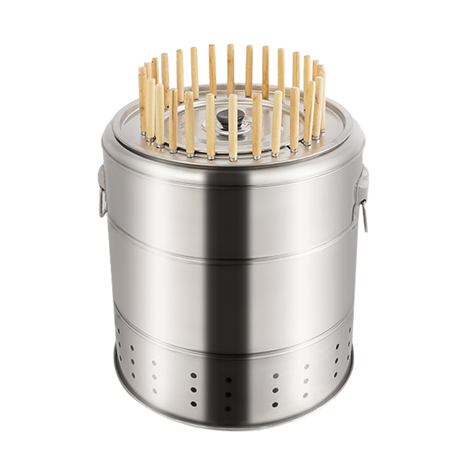 Generic Portable Smokeless Charcoal Barrel Grill, Stainless Steel Kebab BBQ with 28 Skewer Capacity (Silver, 1 Unit) qsnsc