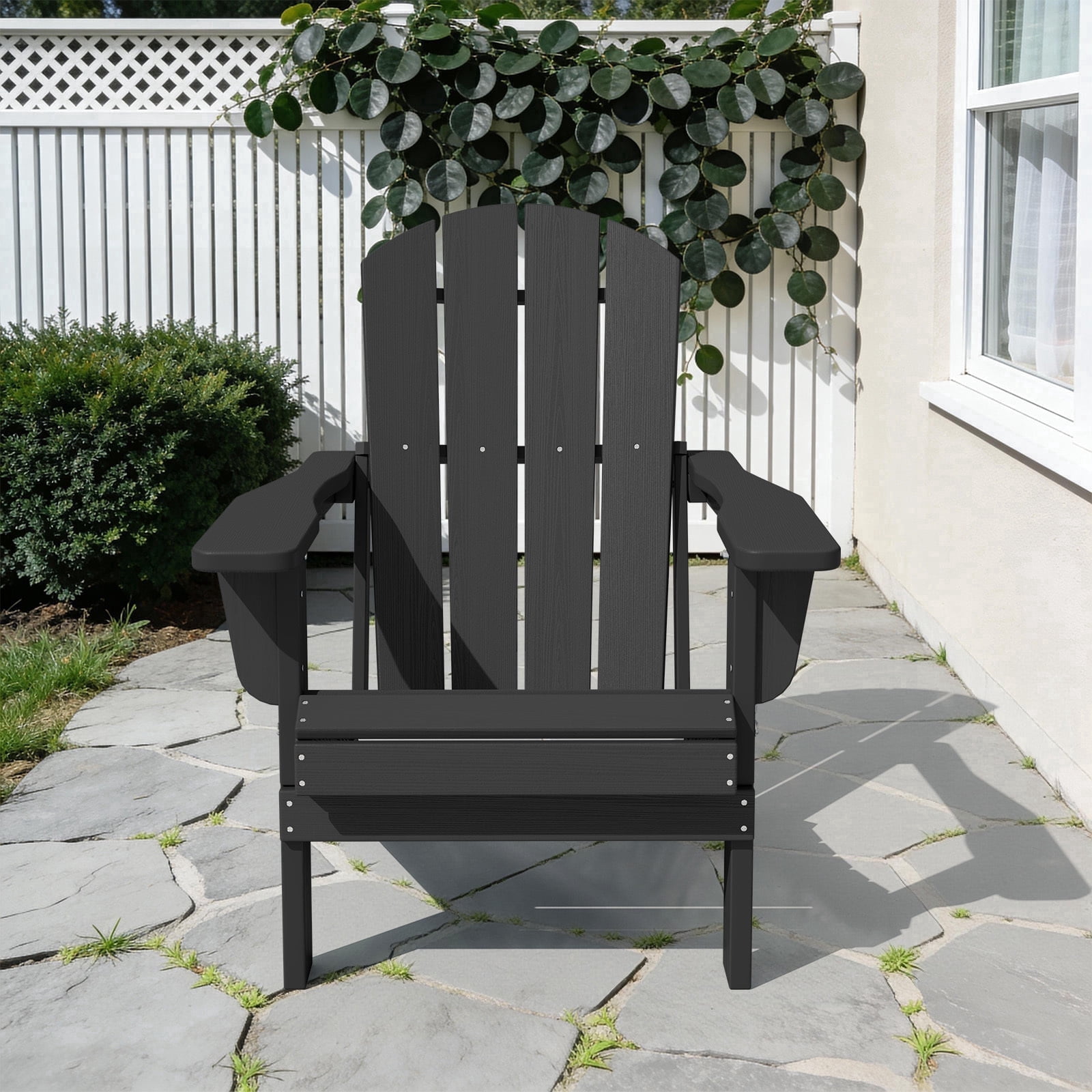 Loyalice Folding Adirondack Chair, Weather-Resistant HDPE Outdoor Patio Chair with Ergonomic Backrest (Black, 360 lb Capacity) wxm2z