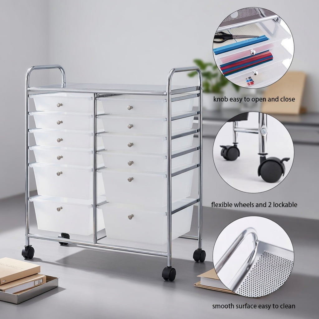 Topcobe 12-Drawer Rolling Storage Organizer Cart with Wheels (White, 12-Drawer) t4bjz