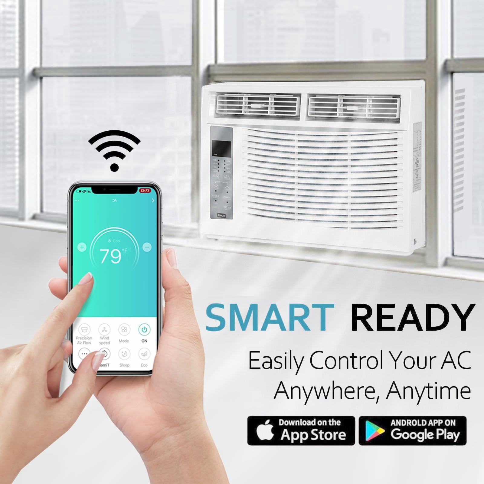 Mohavair 6000 BTU Window Air Conditioner Smart WiFi Cooling Unit for 250 Sq Ft Rooms (White, 23-34 in) lwucr