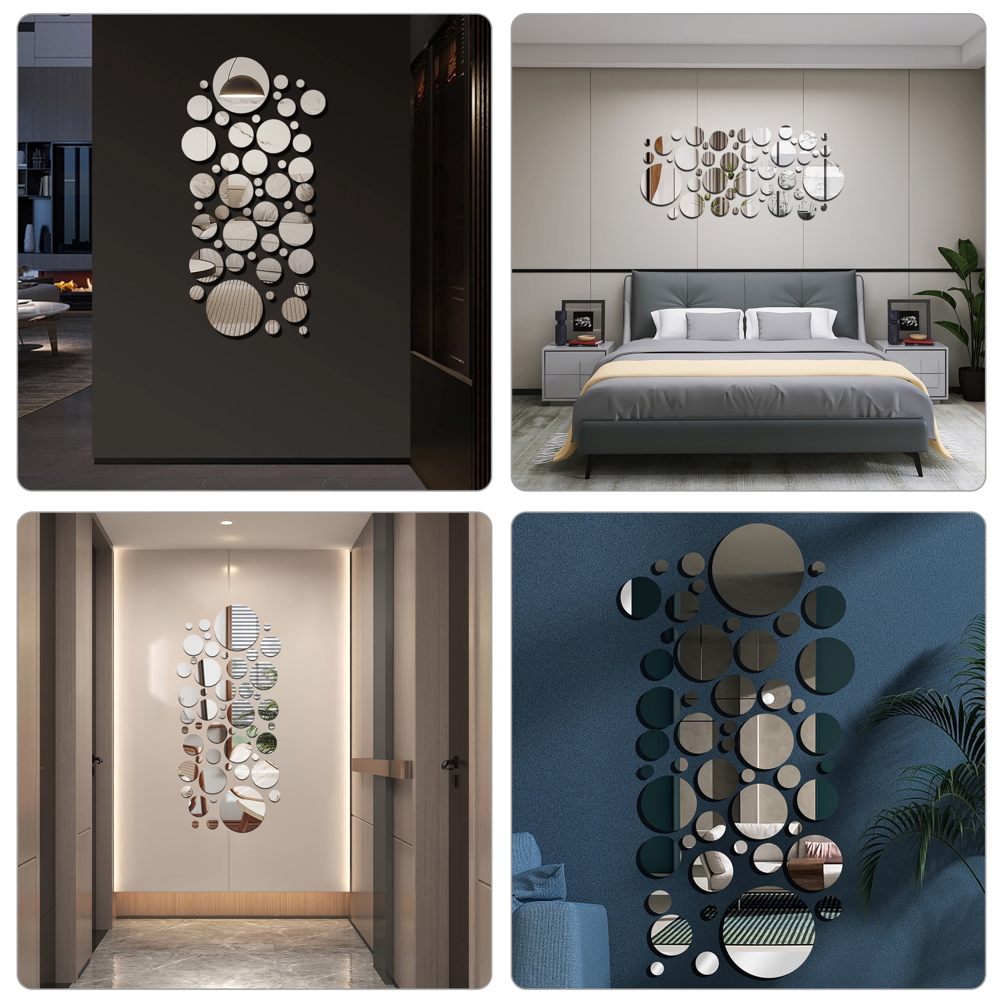 EEEkit 3D Mirror Wall Stickers Self-Adhesive Acrylic Round Decals for Home Art Decor (Silver, 50-Piece Set) bmali