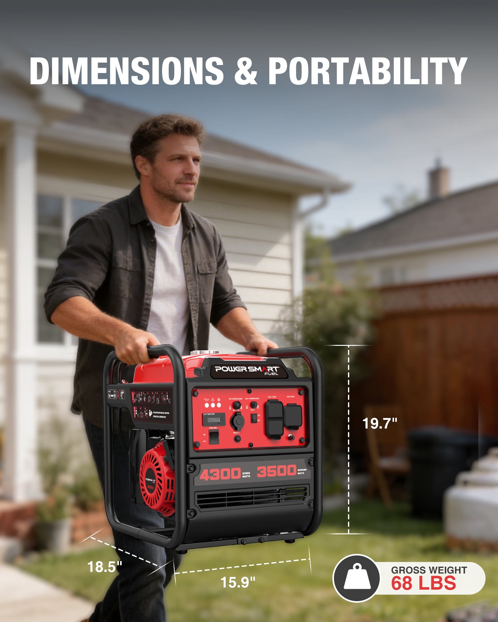 PowerSmart 4300-Watt Portable Inverter Generator (3500 Rated Watts, 223cc Engine, RV-Ready, 68 lbs) l31zd