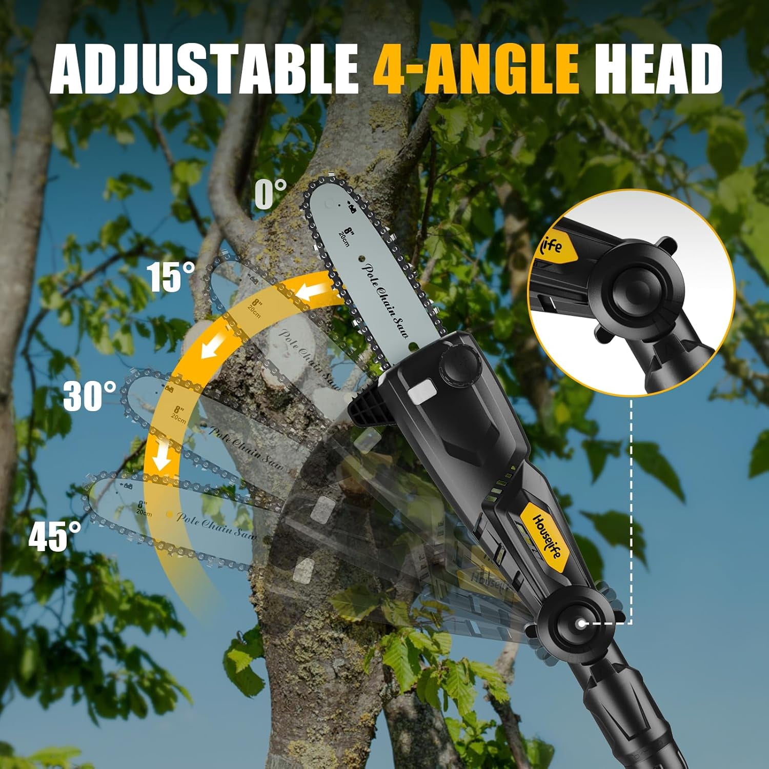 Generic Cordless Pole Saw for Dewalt 20V Max Battery, 14.8ft Reach Telescopic Electric Chainsaw with 4-Angle Adjustable Head (8 in, Tool Only) zgg36