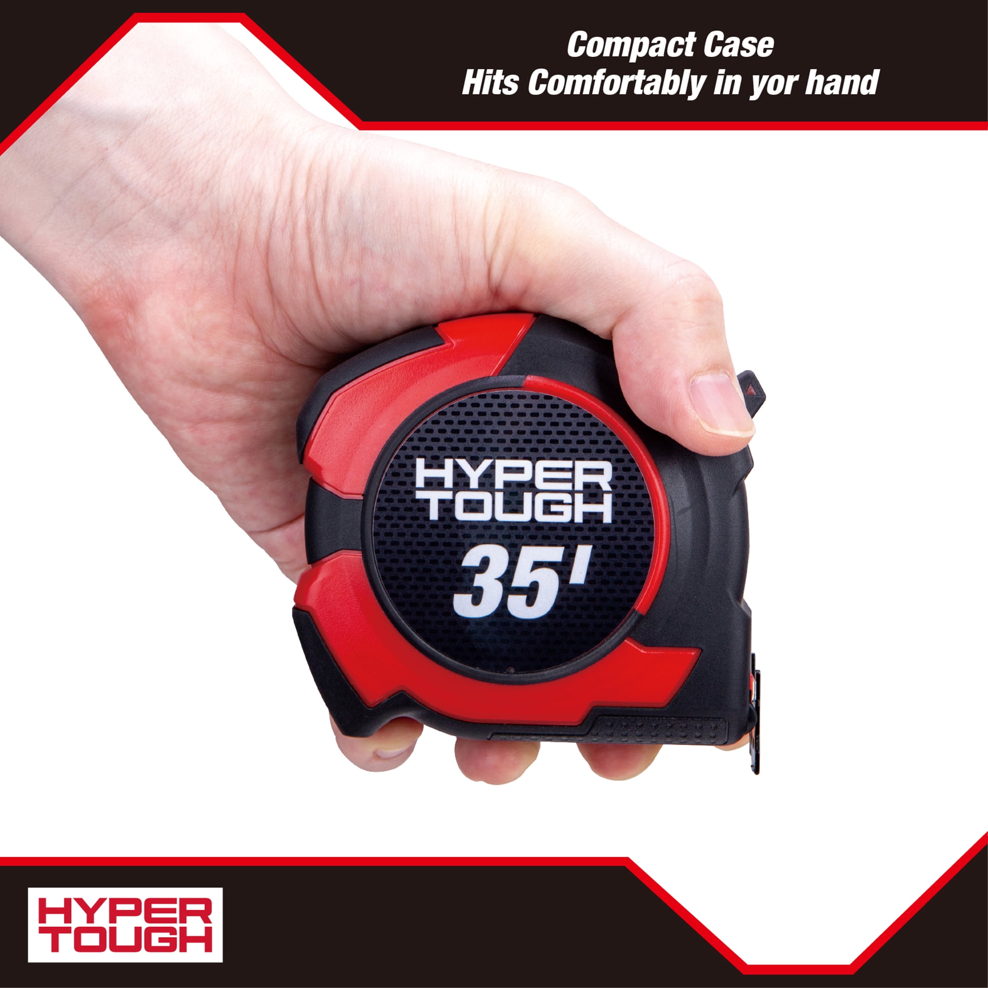 Hyper Tough Magnetic Tape Measure, Heavy-Duty Retractable Blade with Locking Mechanism (Red, 35 ft) wljo0